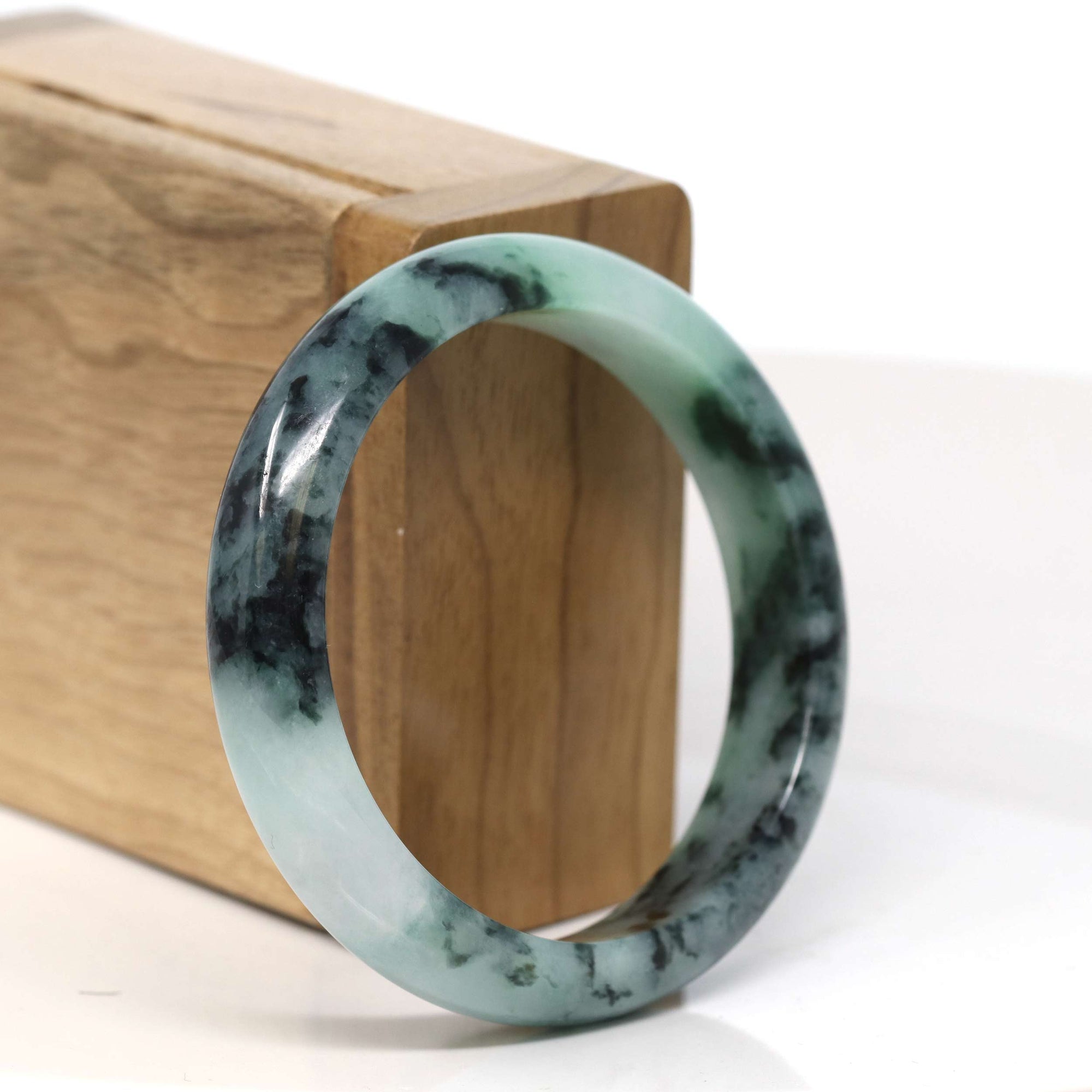 Baikalla Jewelry Jadeite Jade Bangle Bracelet Baikalla "Half Round" 18k Inlay Jadeite Jade Bangle Bracelet (54.43 mm) #T369