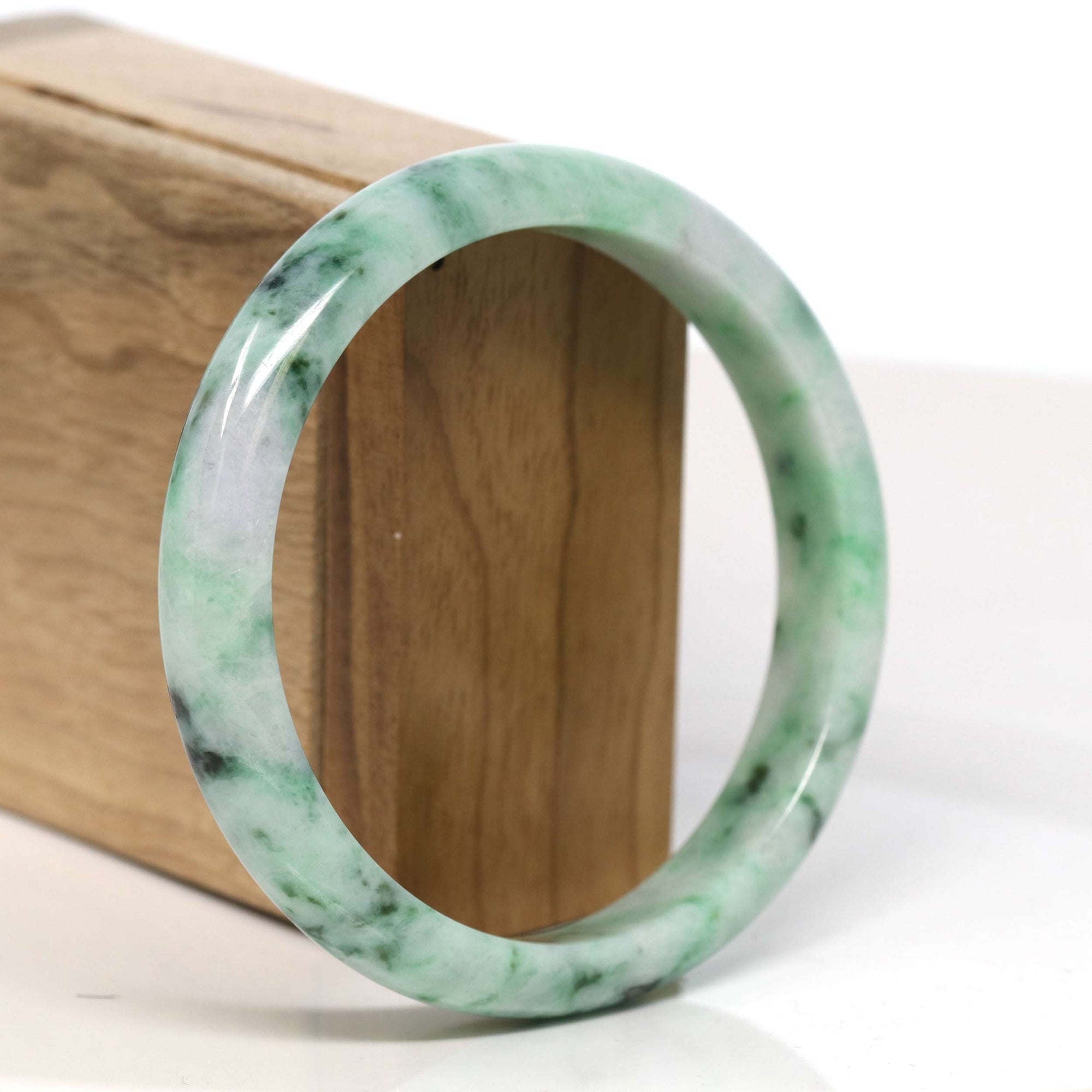 Baikalla Jewelry Jadeite Jade Bangle Bracelet Baikalla "Half Round" 18k Inlay Jadeite Jade Bangle Bracelet (61.98 mm) #T371