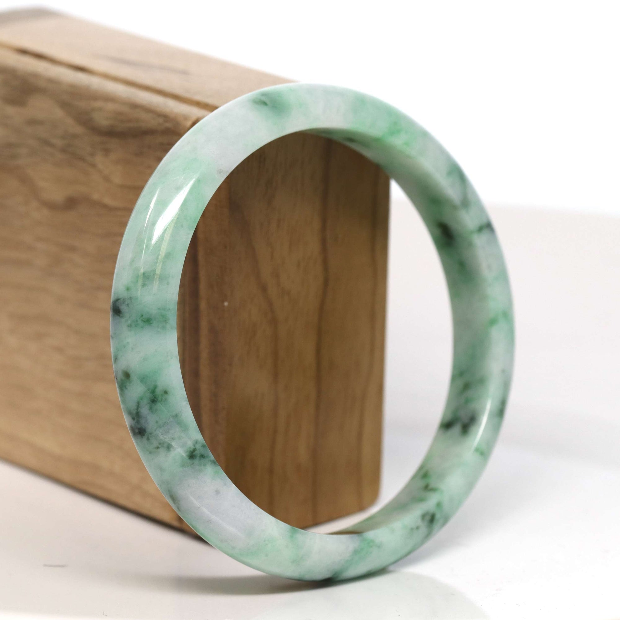 Baikalla Jewelry Jadeite Jade Bangle Bracelet Baikalla "Half Round" 18k Inlay Jadeite Jade Bangle Bracelet (61.98 mm) #T371