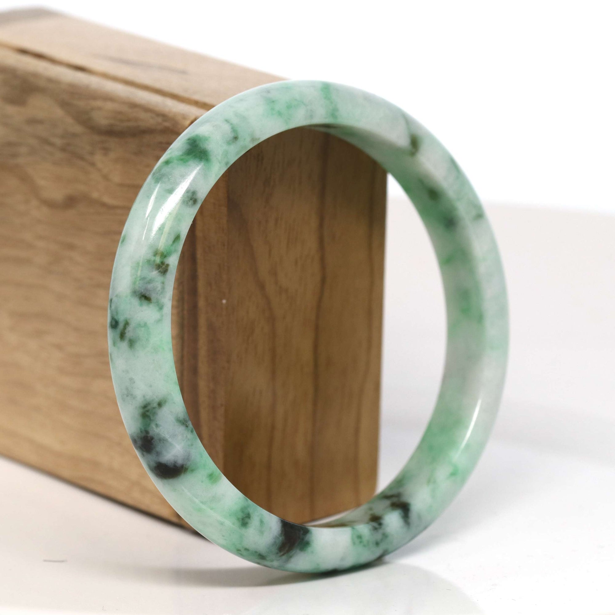 Baikalla Jewelry Jadeite Jade Bangle Bracelet Baikalla "Half Round" 18k Inlay Jadeite Jade Bangle Bracelet (61.98 mm) #T371