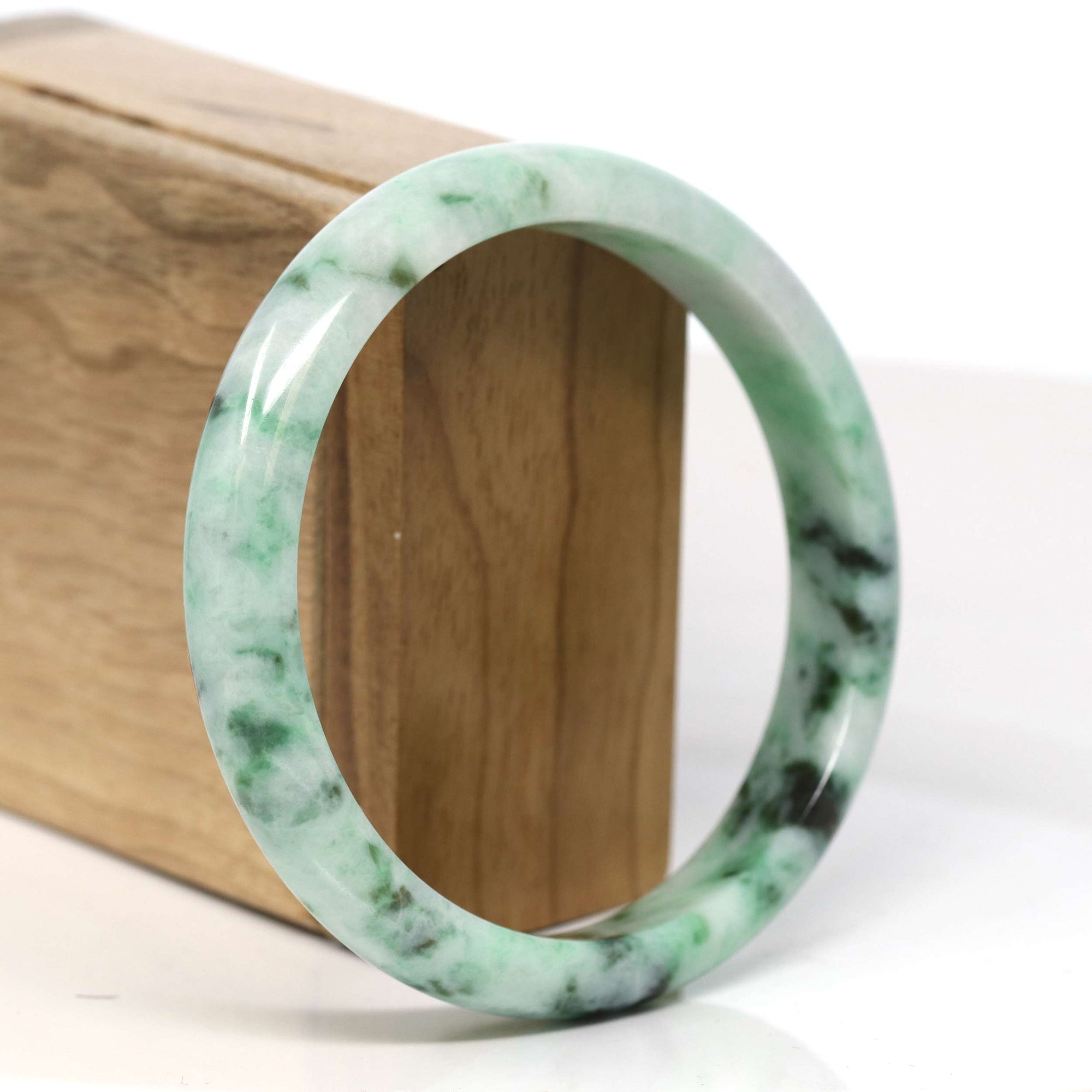 Baikalla Jewelry Jadeite Jade Bangle Bracelet Baikalla &quot;Half Round&quot; 18k Inlay Jadeite Jade Bangle Bracelet (61.98 mm) 