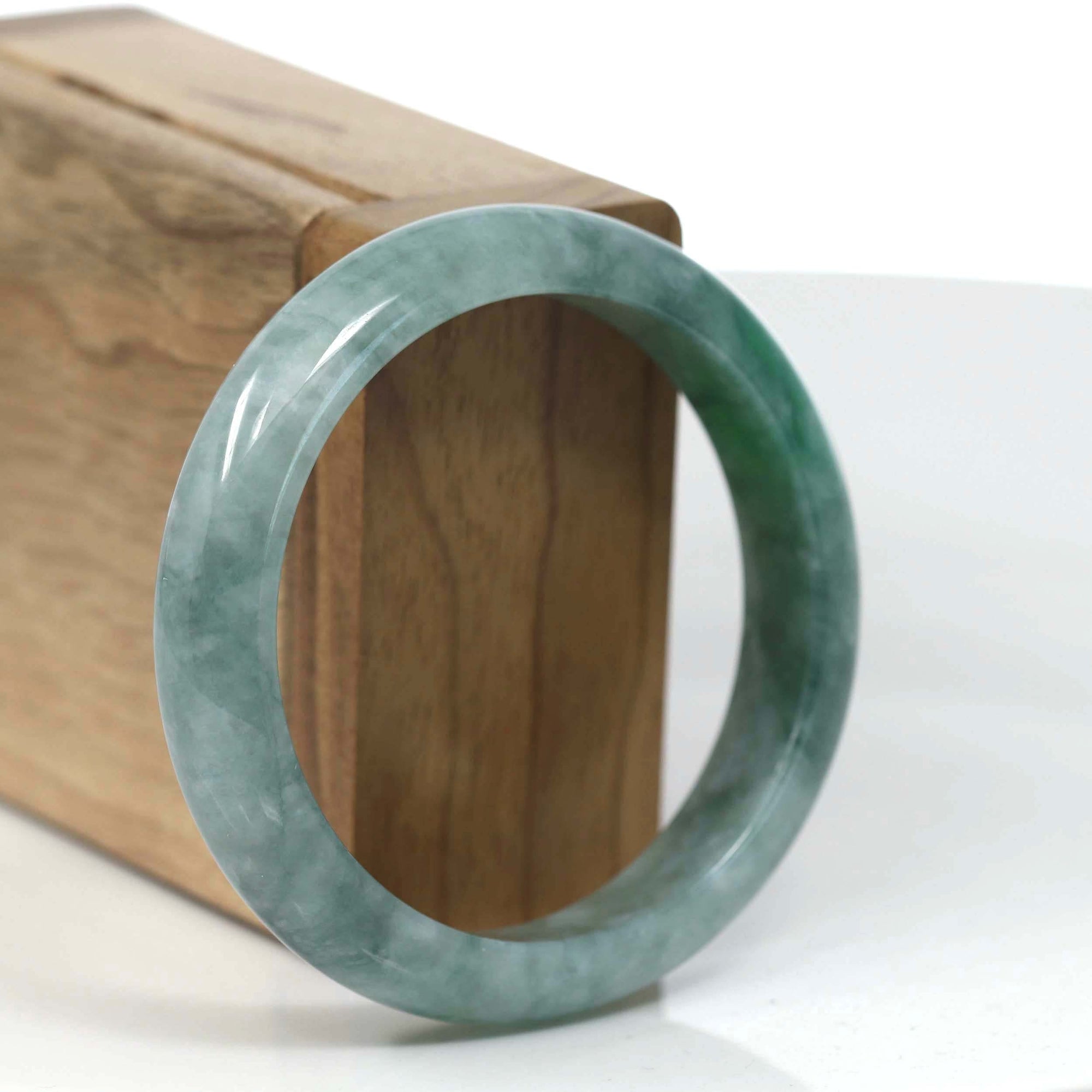 Baikalla Jewelry Jadeite Jade Bangle Bracelet Baikalla "Classic Bangle" Forest Green Natural Burmese Jadeite Jade Bangle ( 55.53mm ) #T130