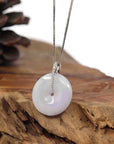 Baikalla Jewelry Gold Jadeite Jade Pendant Necklace Pendant Only 14K White Gold "Good Luck Button" Necklace Ice Lavender Jadeite Jade Pendant Necklace