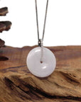 Baikalla Jewelry Gold Jadeite Jade Pendant Necklace 14K White Gold "Good Luck Button" Necklace Ice Lavender Jadeite Jade Pendant Necklace