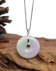 Baikalla Jewelry Gold Jadeite Jade Pendant Necklace "Good Luck Button" Lavender Jadeite Jade Lucky KouKou Pendant With 14K White Gold Diamond Bail