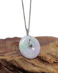 Baikalla Jewelry Gold Jadeite Jade Pendant Necklace "Good Luck Button" Lavender Jadeite Jade Lucky KouKou Pendant With 14K White Gold Diamond Bail