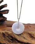 Baikalla Jewelry Gold Jadeite Jade Pendant Necklace 14K White Gold "Good Luck Button" Necklace Lavender Jadeite Jade Pendant Necklace