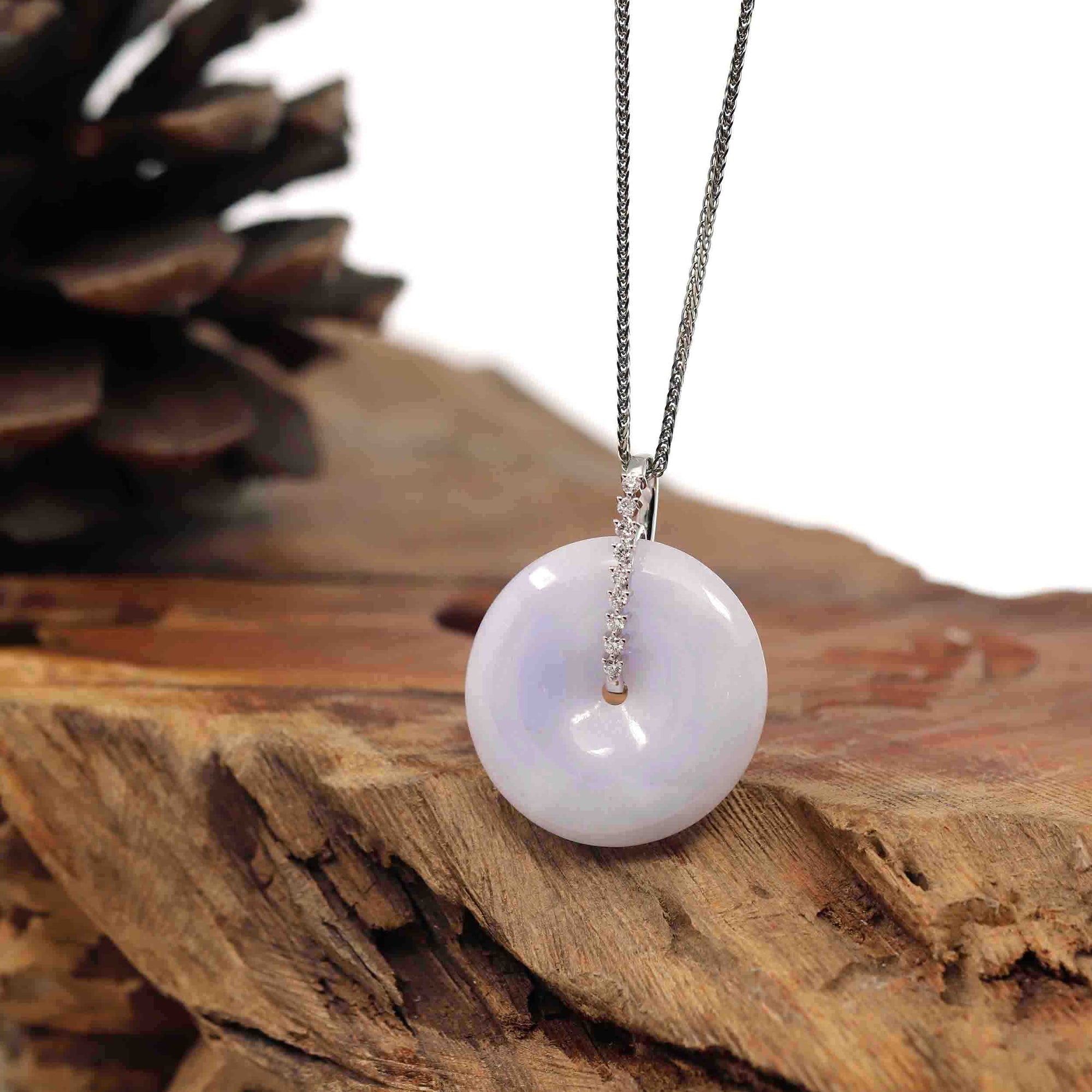 Baikalla Jewelry Gold Jadeite Jade Pendant Necklace Pendant Only 14K White Gold &quot;Good Luck Button&quot; Necklace Lavender Jadeite Jade Pendant Necklace