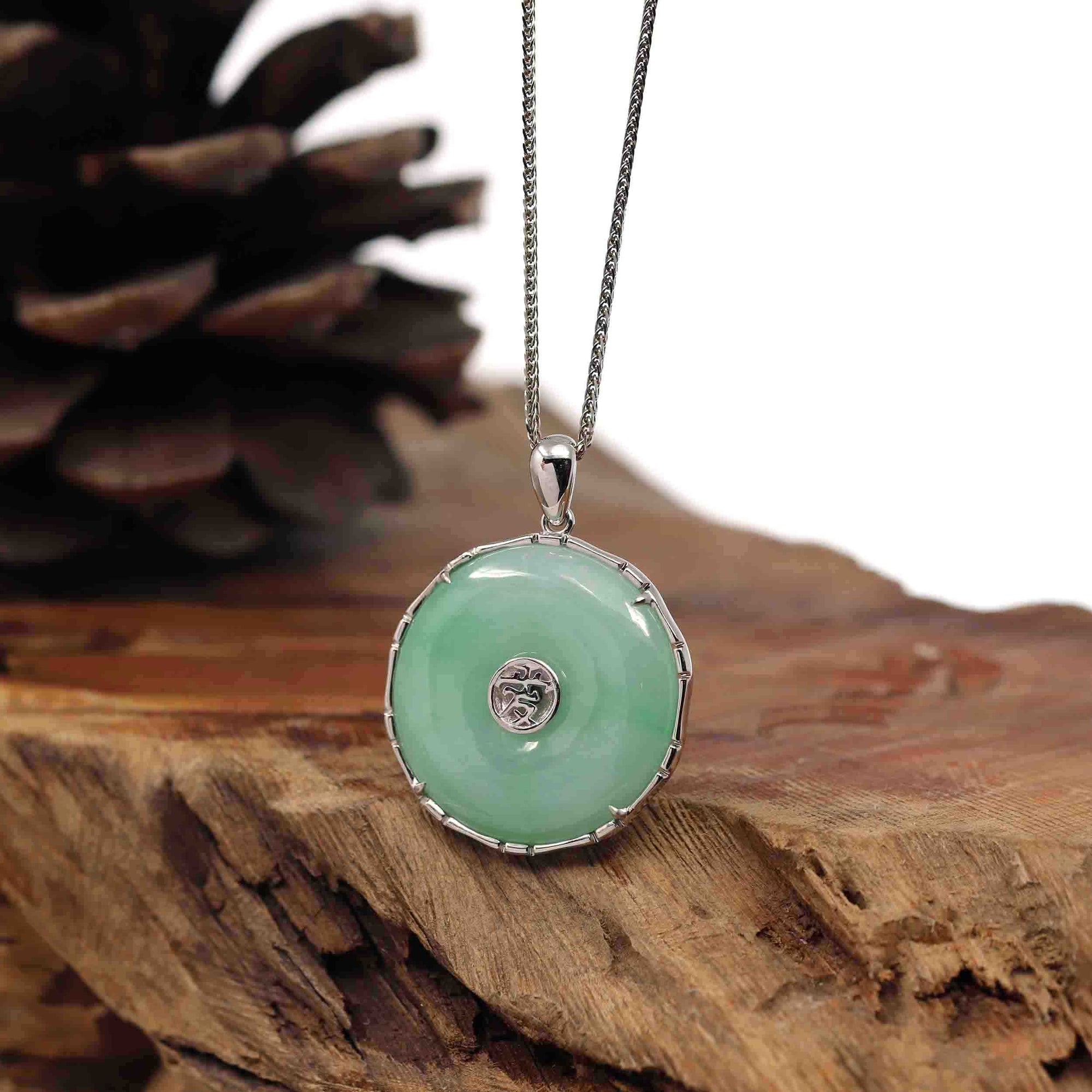 Baikalla Jewelry Jade Pendant Necklace Baikalla "Good Luck Button" Necklace Green Jadeite Jade Lucky KouKou Pendant Necklace