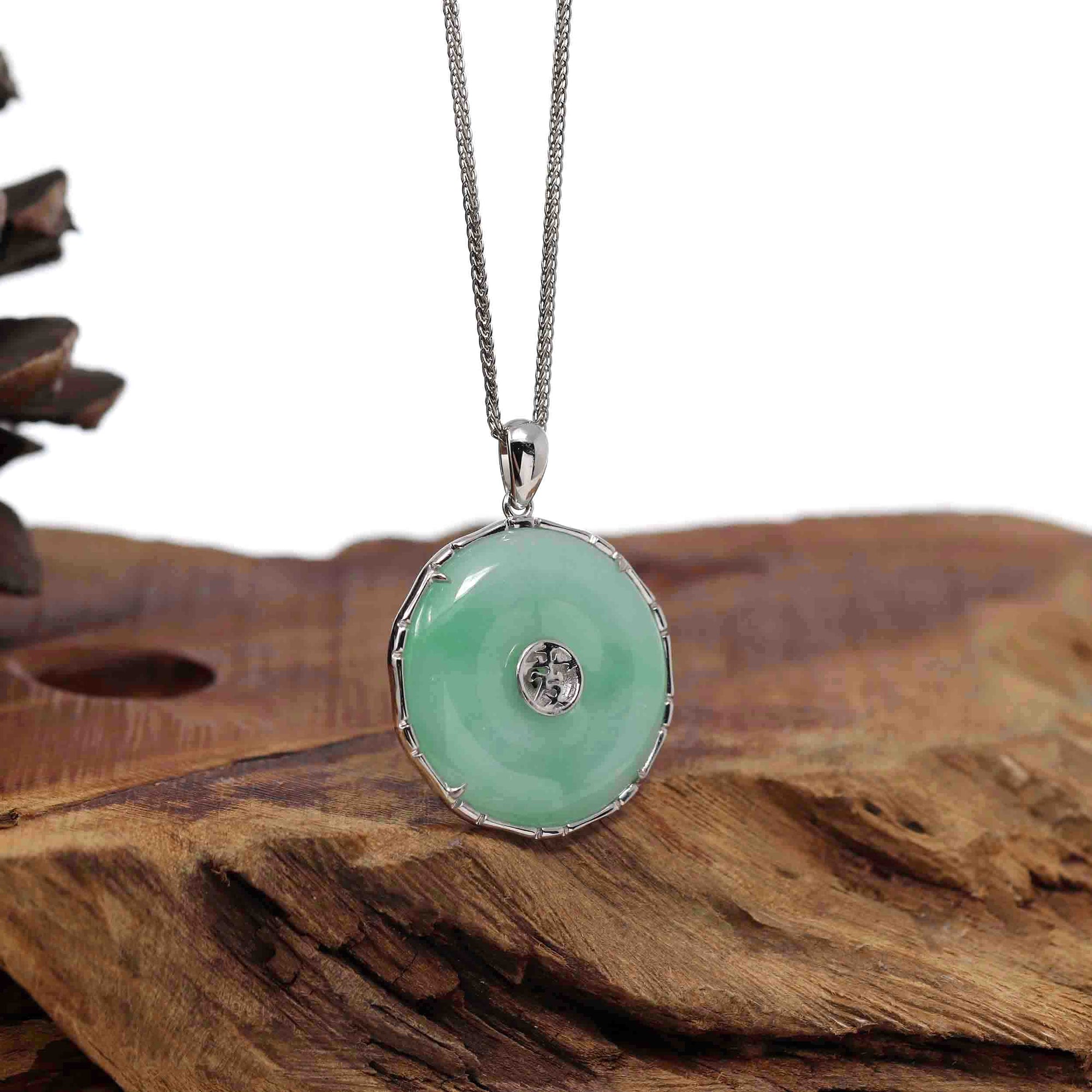 Baikalla Jewelry Jade Pendant Necklace Baikalla &quot;Good Luck Button&quot; Necklace Green Jadeite Jade Lucky KouKou Pendant Necklace