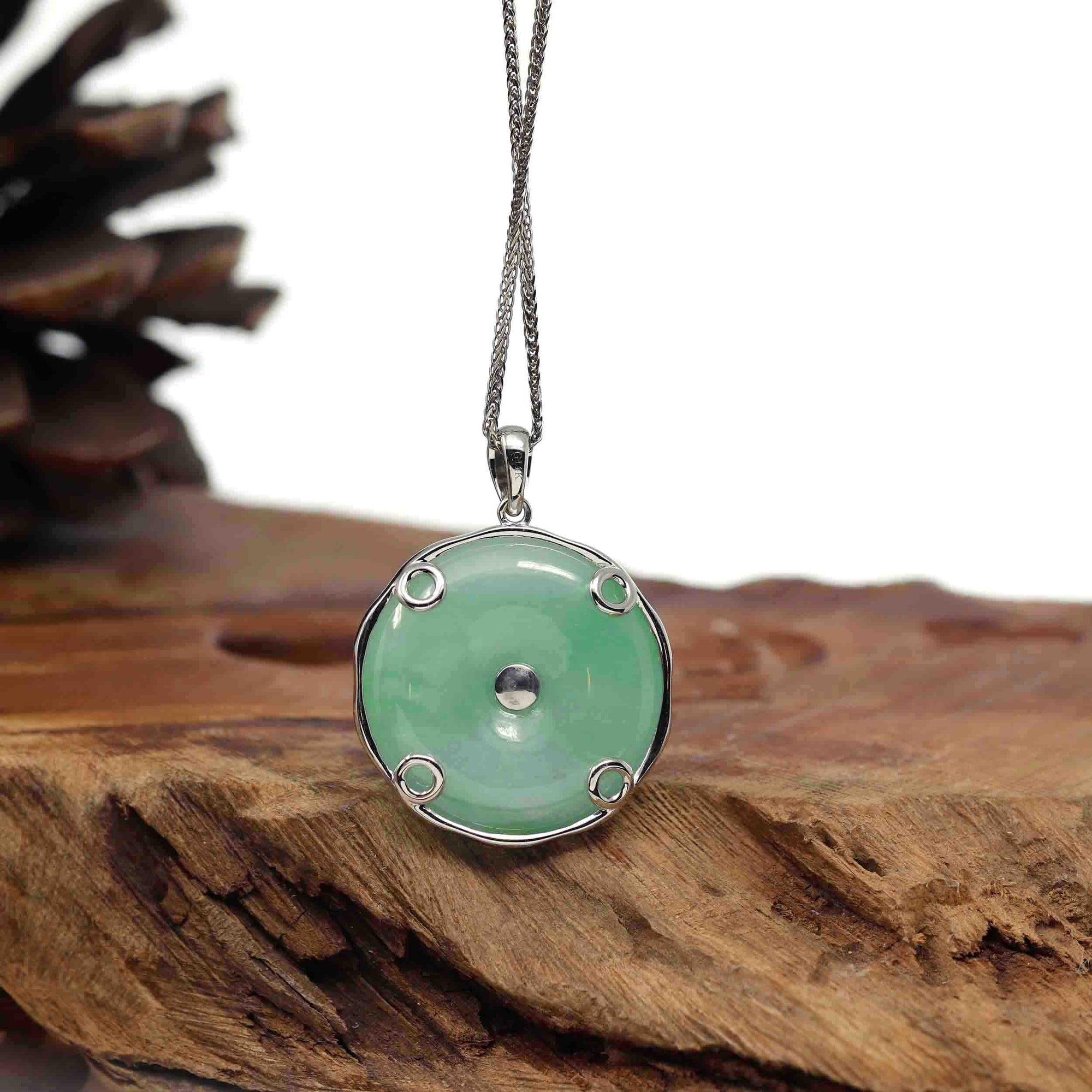 Baikalla Jewelry Jade Pendant Necklace Baikalla "Good Luck Button" Necklace Green Jadeite Jade Lucky KouKou Pendant Necklace