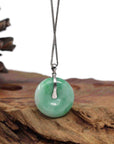 Baikalla Jewelry Gold Jadeite Jade Pendant Necklace "Good Luck Button" Green Jadeite Jade Lucky KouKou Pendant With 14K White Gold Diamond Bail