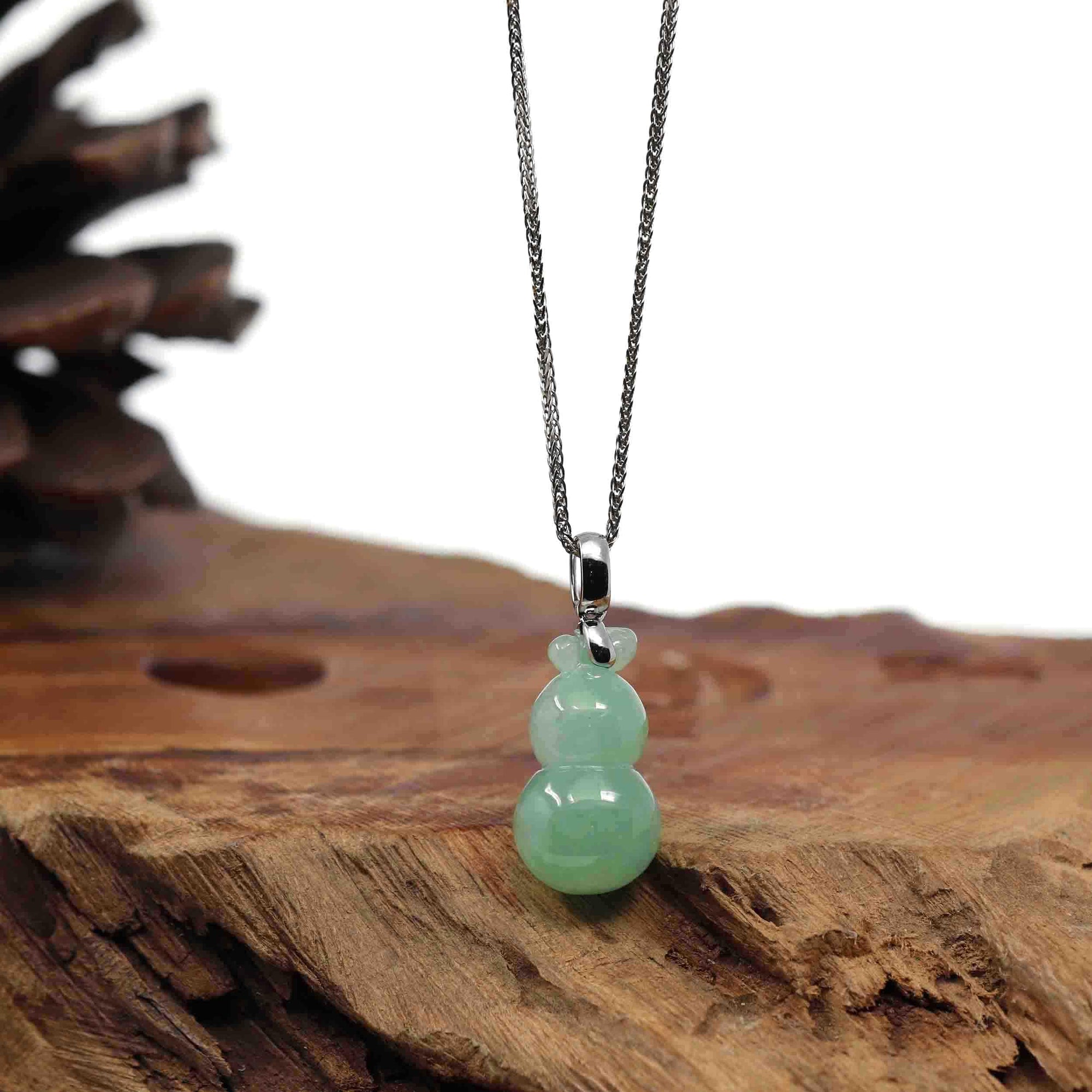 Baikalla Jewelry Jade Pendant 14K White Gold Jadeite Jade Good Luck Hulu Bottle Gourd Necklace