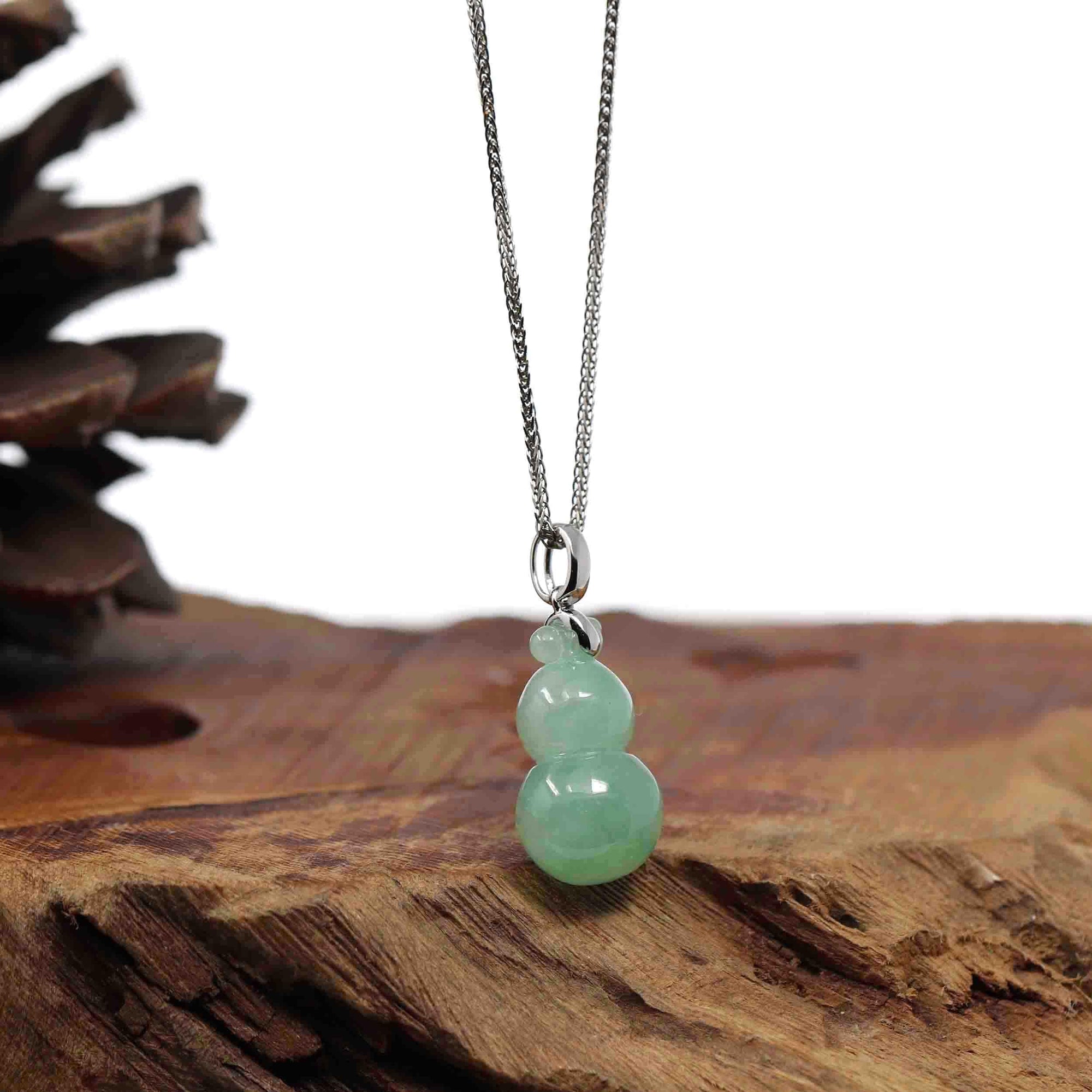 Baikalla Jewelry Jade Pendant 14K White Gold Jadeite Jade Good Luck Hulu Bottle Gourd Necklace