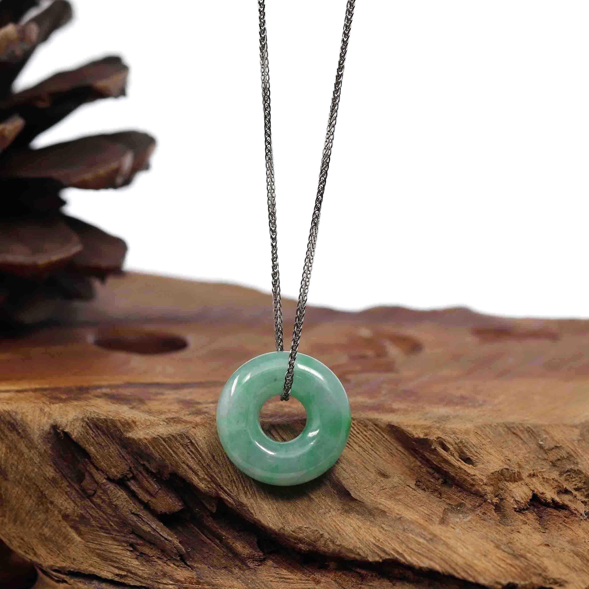 Baikalla Jewelry Jade Pendant Necklace Baikalla &quot;Good Luck Button&quot; Necklace Green Jadeite Jade Pendant