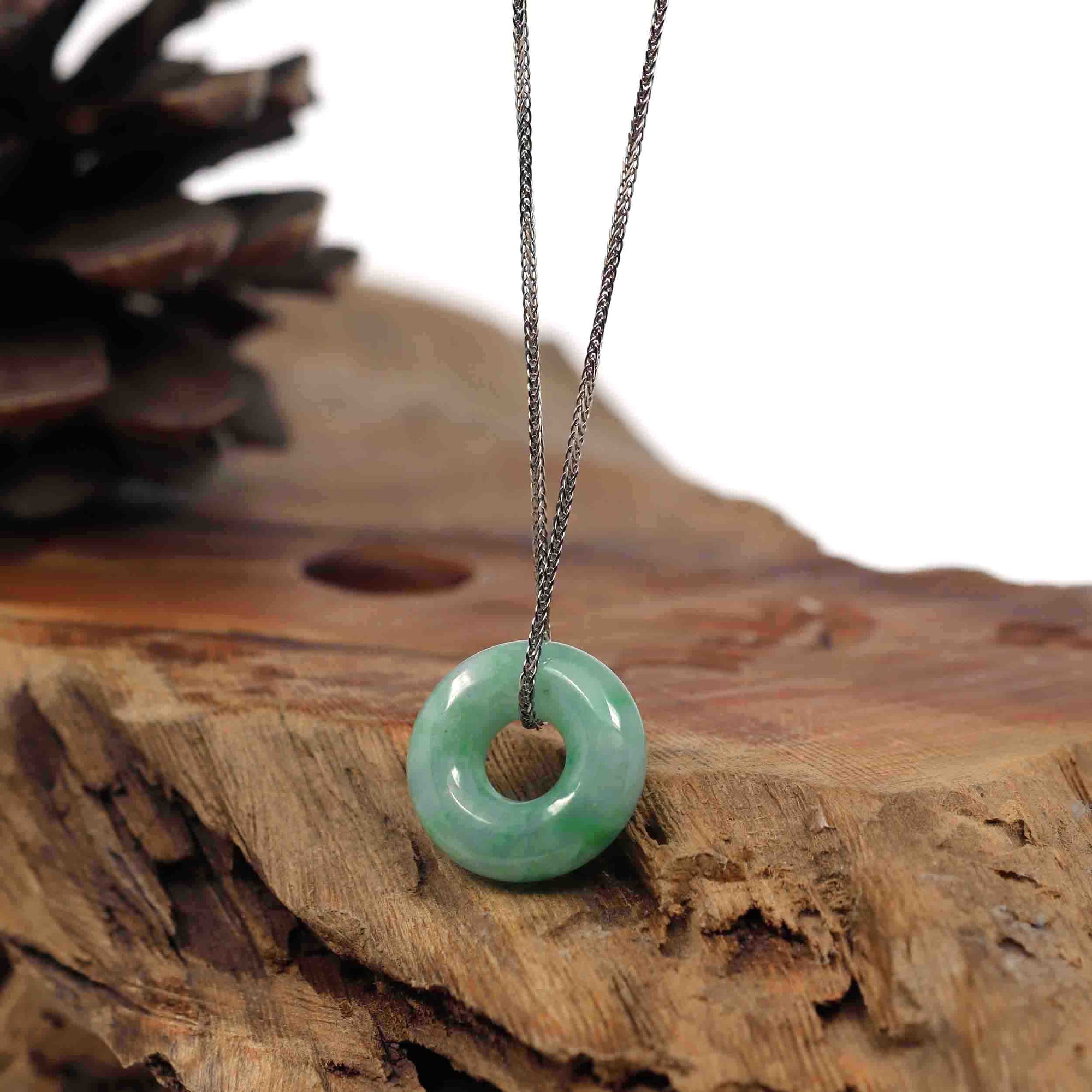 Baikalla Jewelry Jade Pendant Necklace Baikalla &quot;Good Luck Button&quot; Necklace Green Jadeite Jade Pendant