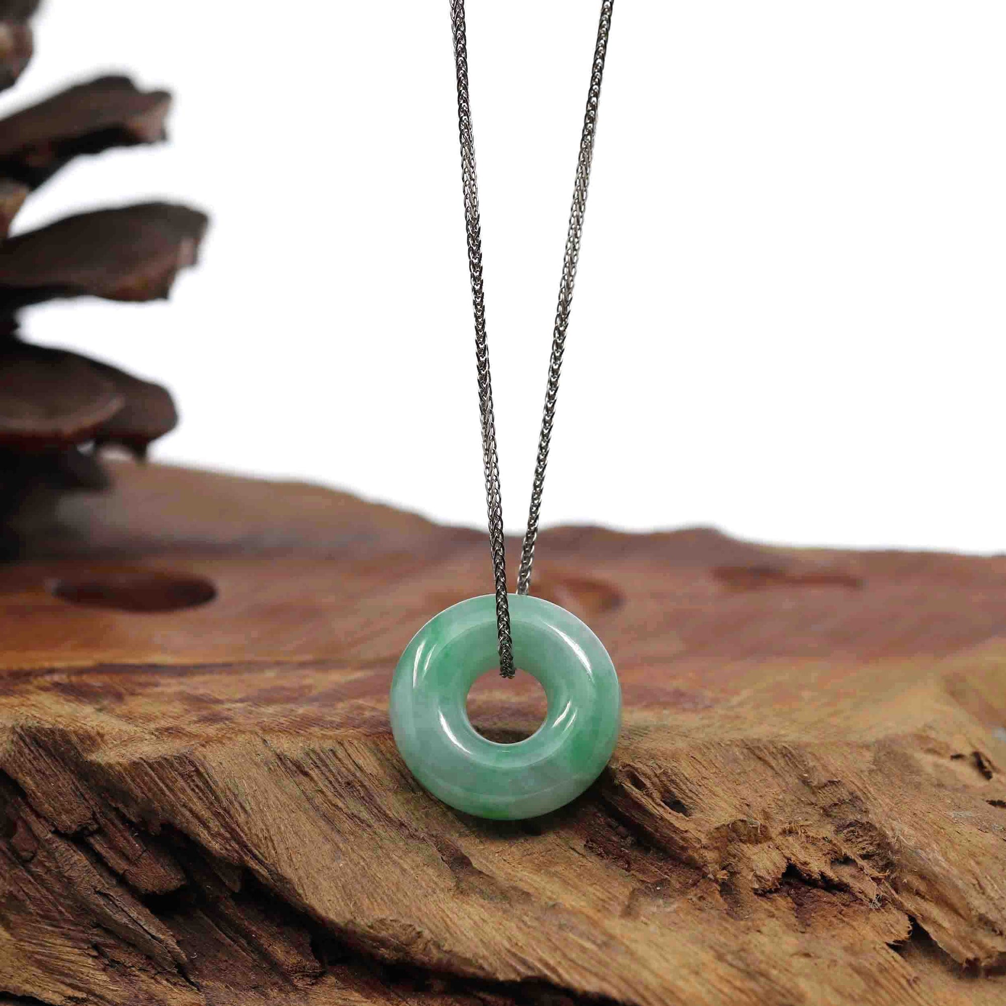 Baikalla Jewelry Jade Pendant Necklace Baikalla &quot;Good Luck Button&quot; Necklace Green Jadeite Jade Pendant