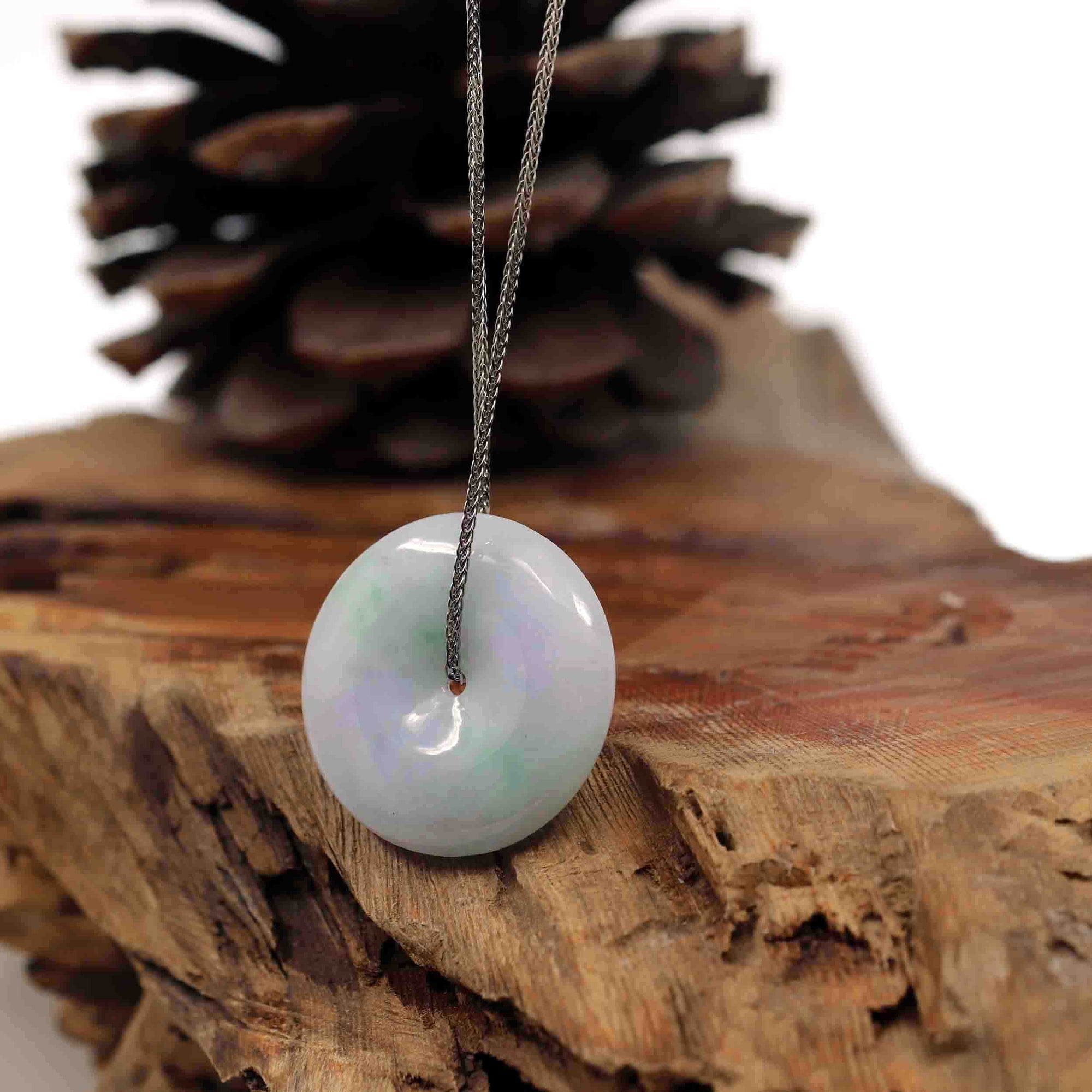 Baikalla Jewelry Jade Pendant Necklace Sterling Silver Wheat Chain Baikalla "Good Luck Button" Necklace Lavender Jadeite Jade Lucky Ping An Kou Pendant