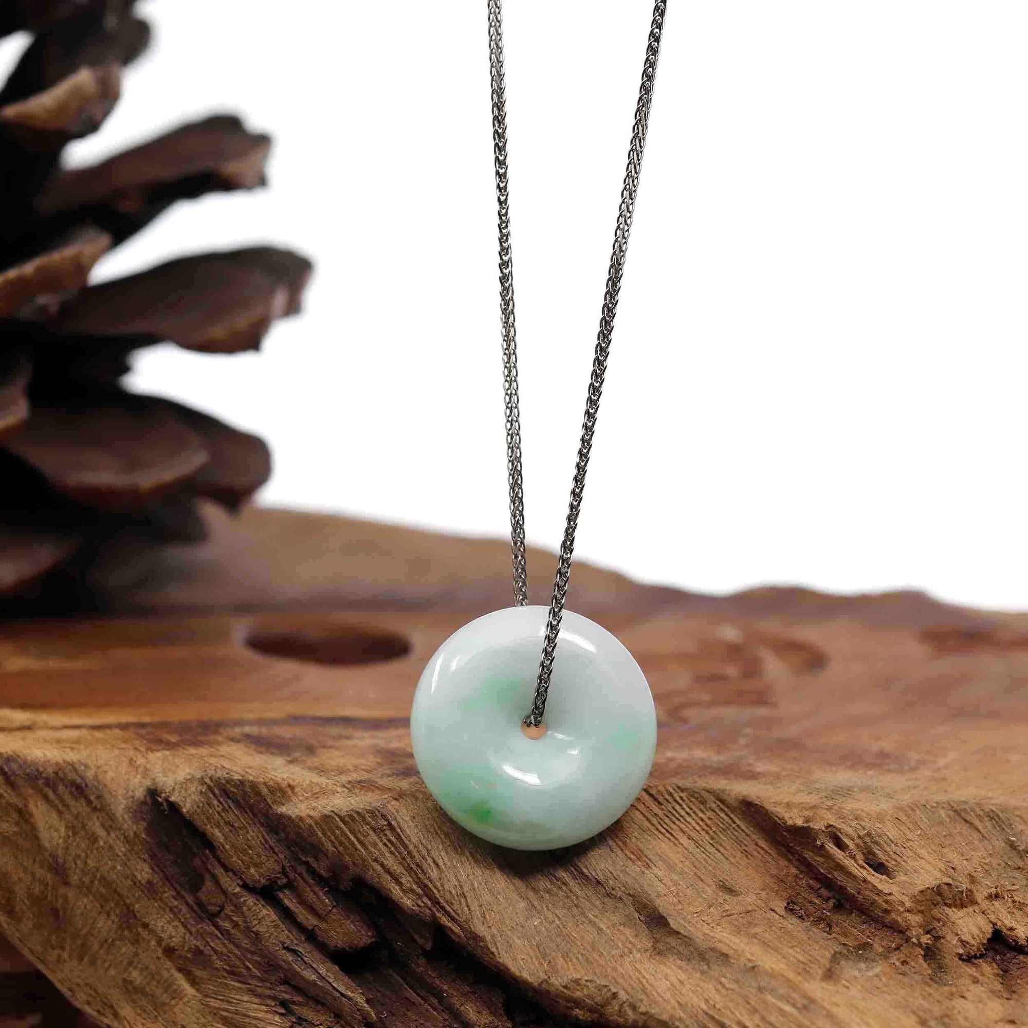 Baikalla Jewelry Jade Pendant Necklace Copy of Baikalla "Good Luck Button" Necklace Ice Green Jadeite Jade Pendant