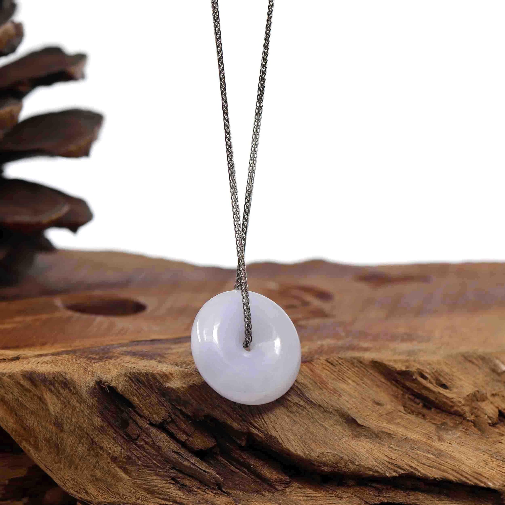 Baikalla Jewelry Jade Pendant Necklace Sterling Silver Wheat Chain Baikalla "Good Luck Button" Necklace Lavender Jadeite Jade Lucky Ping An Kou Pendant