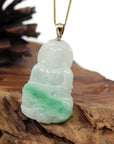 Baikalla Jewelry Jade Guanyin Pendant Necklace Goddess of Compassion" 14k Yellow Gold Genuine Burmese Jadeite Jade Guanyin Necklace With Good Luck Design