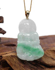 Baikalla Jewelry Jade Guanyin Pendant Necklace Goddess of Compassion" 14k Yellow Gold Genuine Burmese Jadeite Jade Guanyin Necklace With Good Luck Design