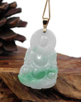 Baikalla Jewelry Jade Guanyin Pendant Necklace Goddess of Compassion" 14k Yellow Gold Genuine Burmese Jadeite Jade Guanyin Necklace With Good Luck Design