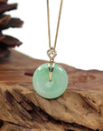 Baikalla Jewelry Gold Jadeite Jade Pendant Necklace Pendant Only "Good Luck Button" Green Jadeite Jade Lucky KouKou Pendant With 14K Yellow Gold Diamond Bail