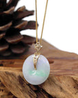 Baikalla Jewelry Gold Jadeite Jade Pendant Necklace "Good Luck Button" Lavender Jadeite Jade Lucky KouKou Pendant With 14K Yellow Gold Diamond Bail