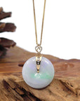 Baikalla Jewelry Gold Jadeite Jade Pendant Necklace "Good Luck Button" Lavender Jadeite Jade Lucky KouKou Pendant With 14K Yellow Gold Diamond Bail