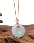 Baikalla Jewelry Gold Jadeite Jade Pendant Necklace "Good Luck Button" Lavender Jadeite Jade Lucky KouKou Pendant With 14K Yellow Gold Diamond Bail