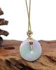 Baikalla Jewelry Gold Jadeite Jade Pendant Necklace Pendant Only "Good Luck Button" Lavender Jadeite Jade Lucky KouKou Pendant With 14K Yellow Gold Diamond Bail