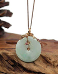 Baikalla Jewelry 18k Gold Jadeite Necklace 18k Rose Gold Genuine Burmese Jadeite Lucky Kou Kou Pendant Necklace With AA Ruby