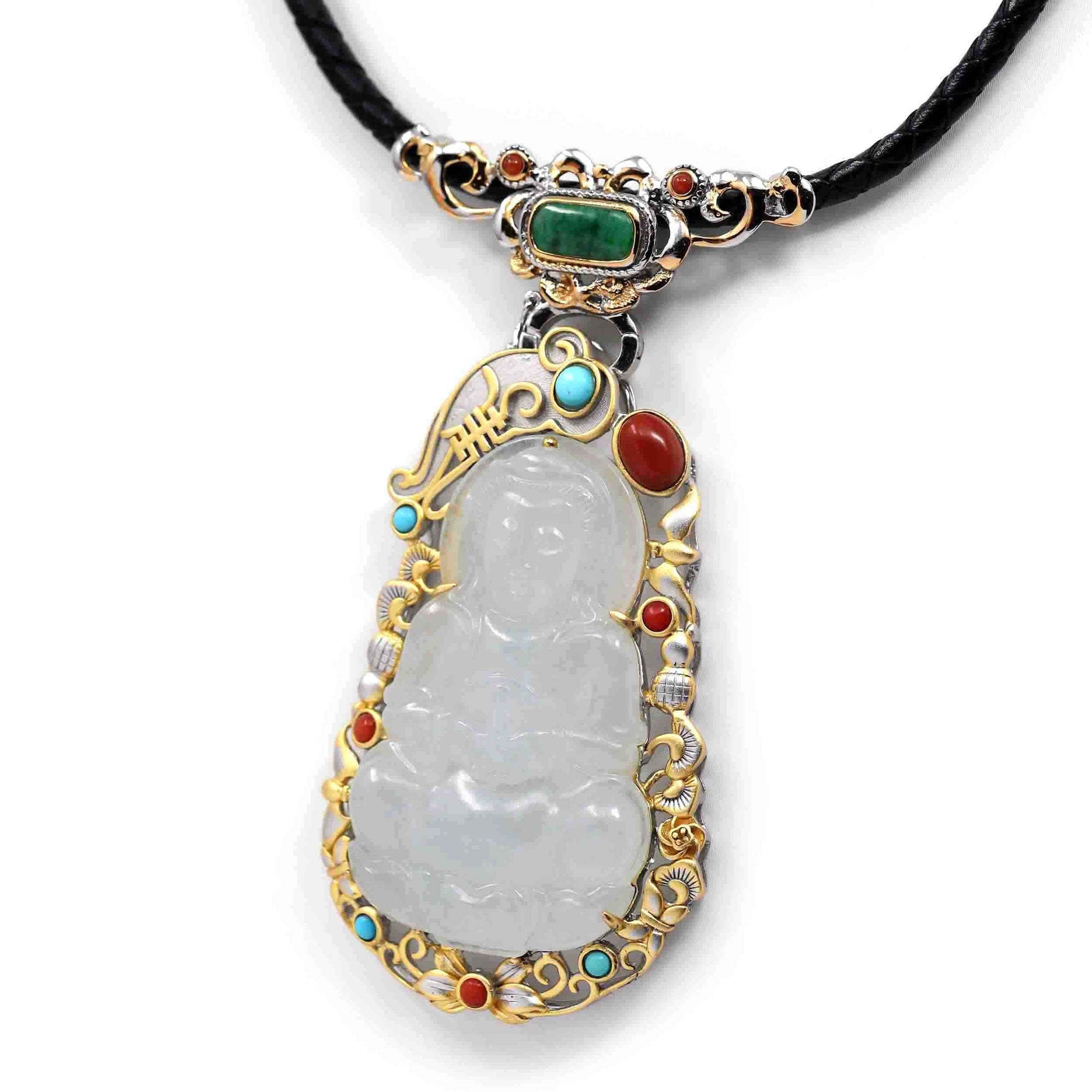 Baikalla Jewelry Jadeite Jade Buddha & Guanyin Genuine Burmese light Green Jadeite Jade Guanyin Pendant Necklace