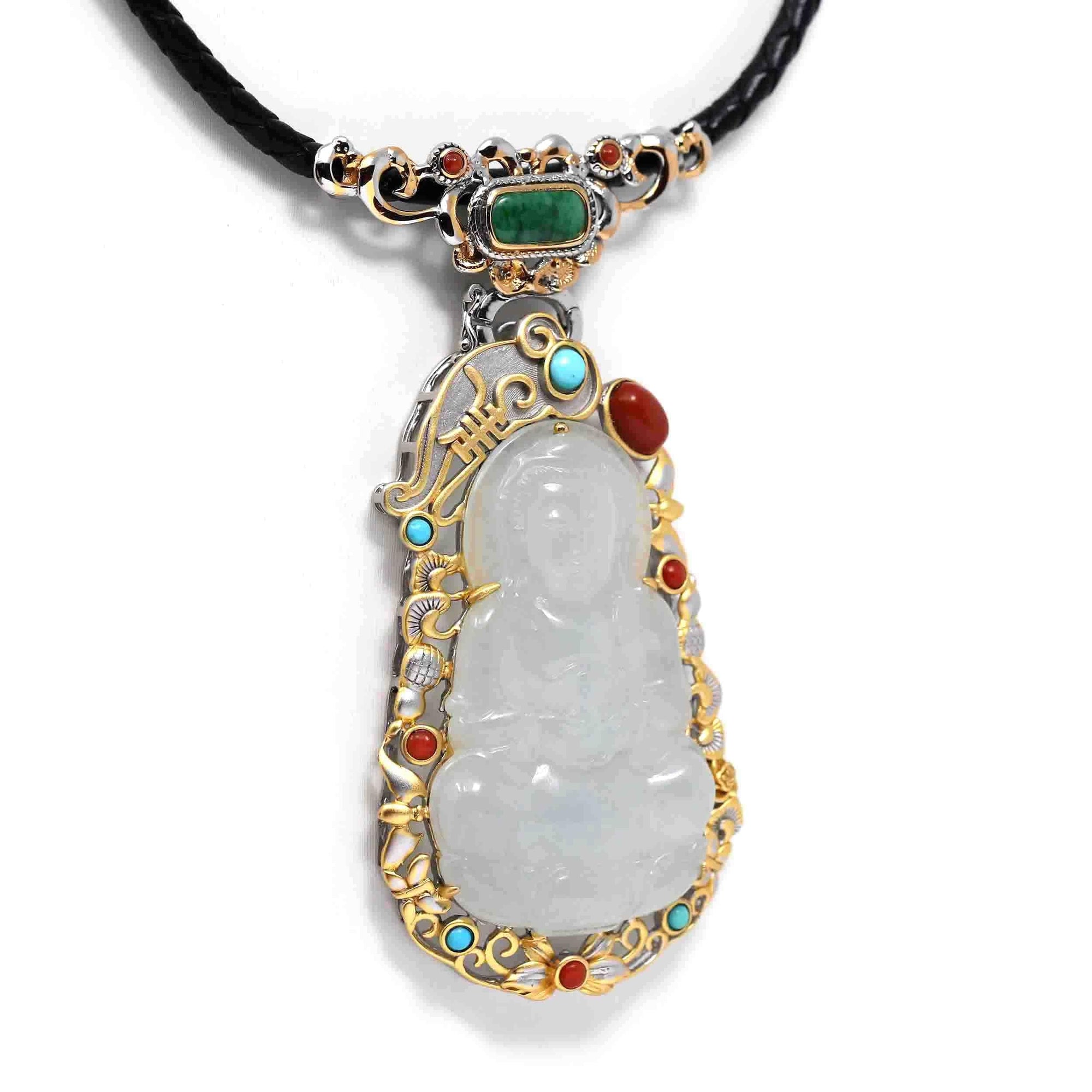 Baikalla Jewelry Jadeite Jade Buddha & Guanyin Genuine Burmese light Green Jadeite Jade Guanyin Pendant Necklace