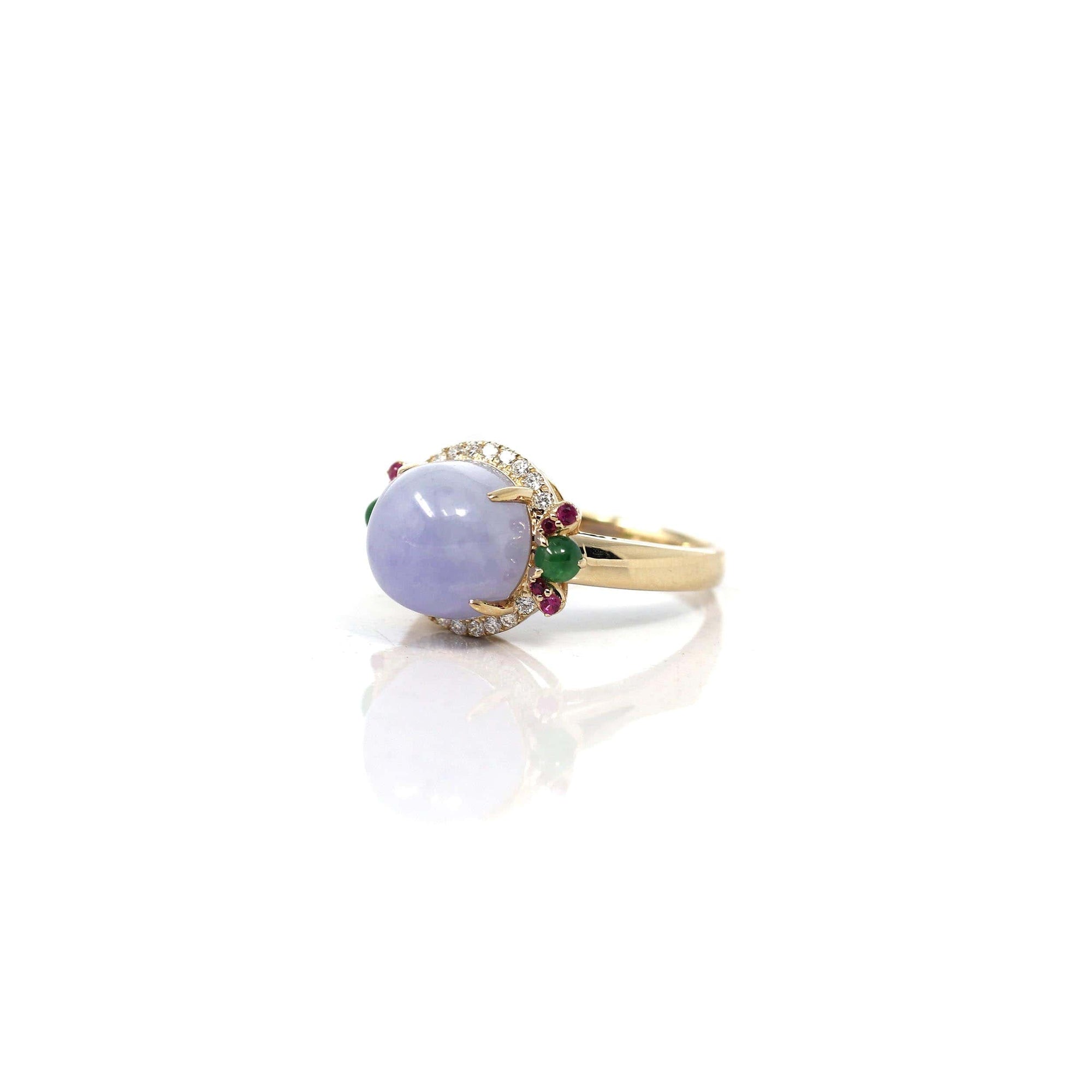 Baikalla Jewelry Jadeite Engagement Ring 18k White Gold Natural Rich Lavender Oval Jadeite Jade Engagement Ring With Diamonds