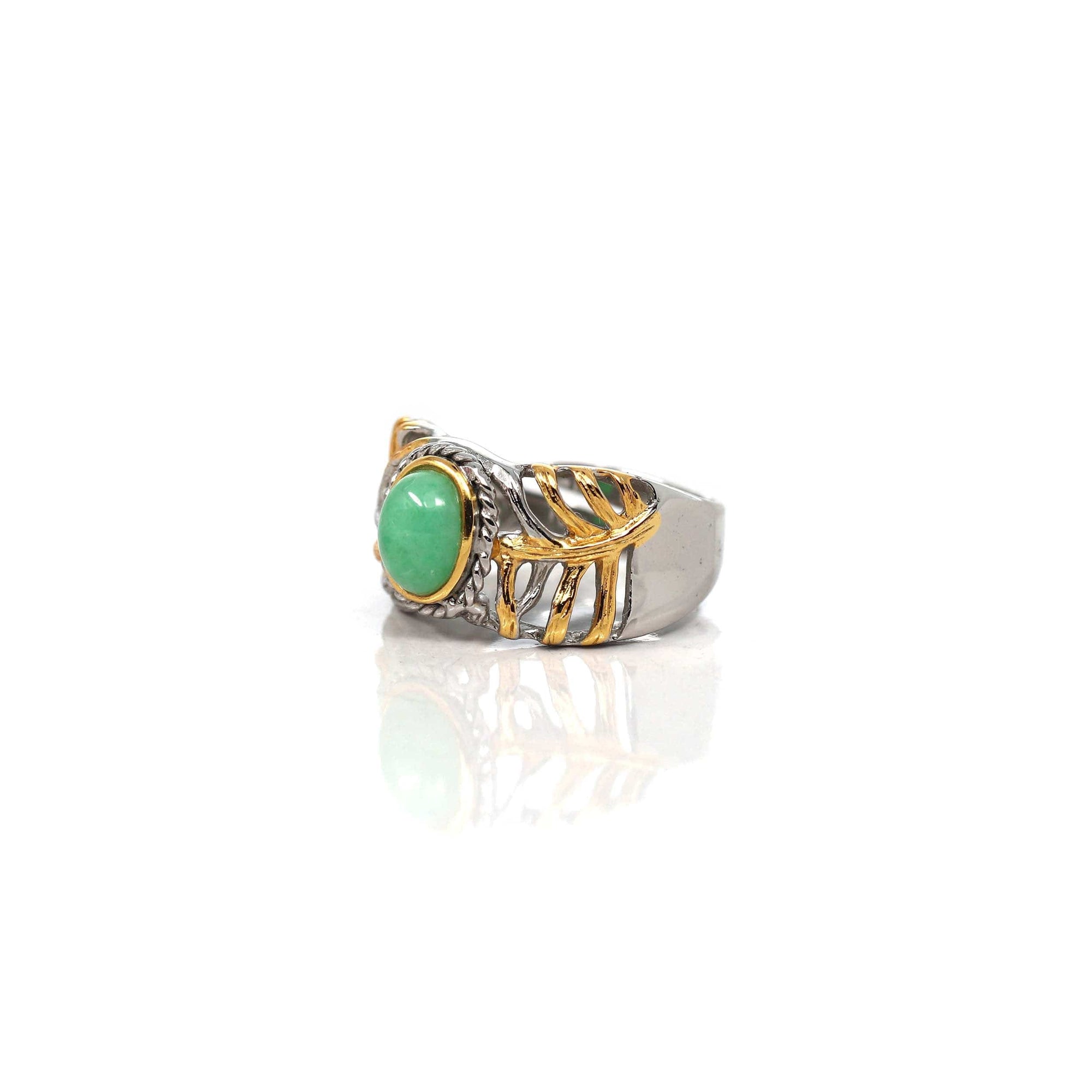 Baikalla Jewelry Jade Ring Baikalla Antique Natural Jadeite Jade Sterling Silver Gold Plated Two Tone Ring