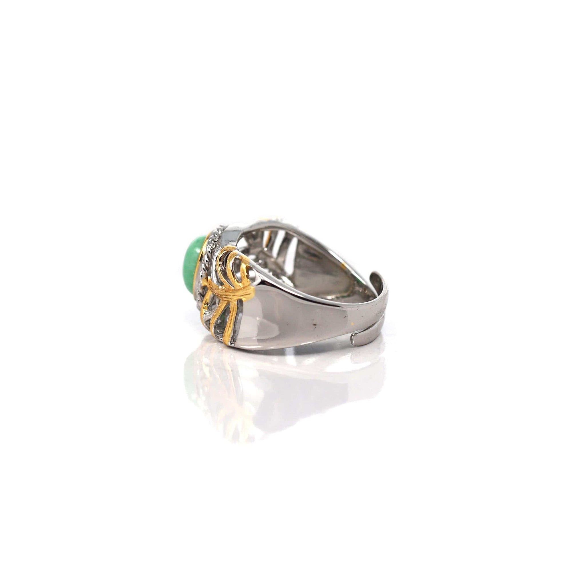 Baikalla Jewelry Jade Ring Baikalla Antique Natural Jadeite Jade Sterling Silver Gold Plated Two Tone Ring