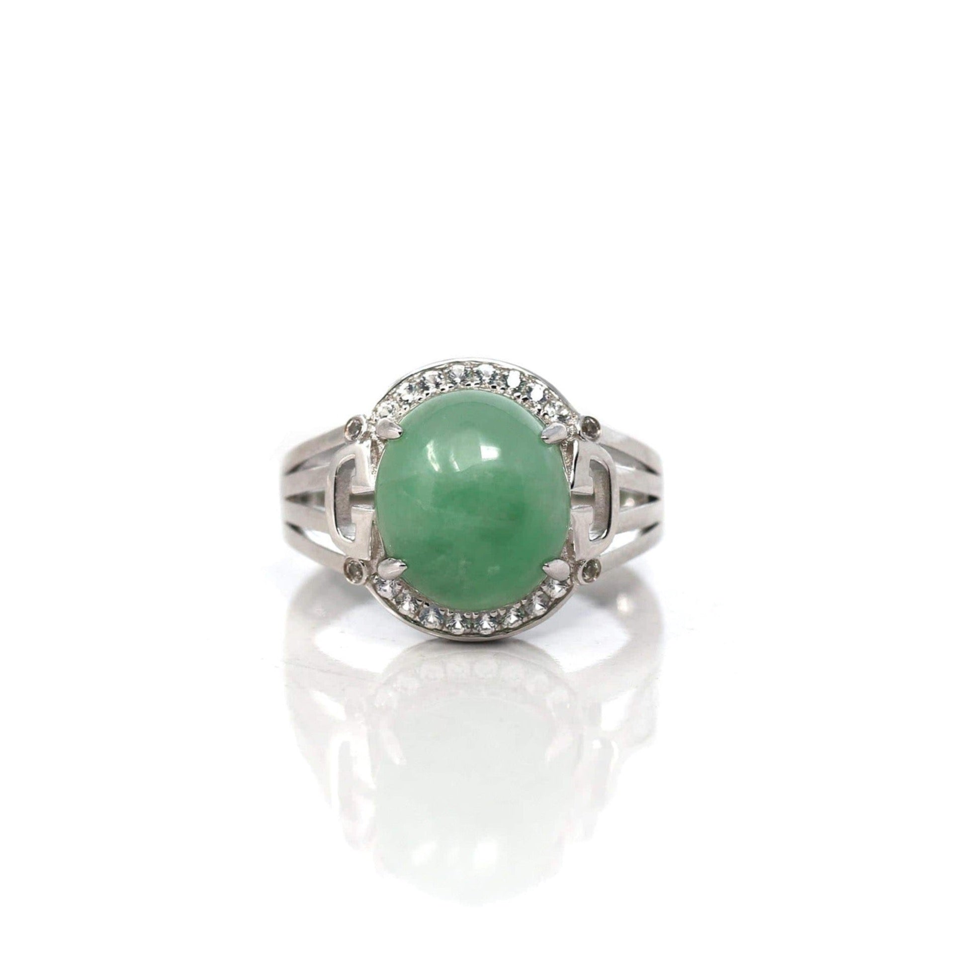 Baikalla Jewelry Jadeite Engagement Ring Baikalla™ Sterling Silver Natural Imperial Green Oval Jadeite Jade Ring