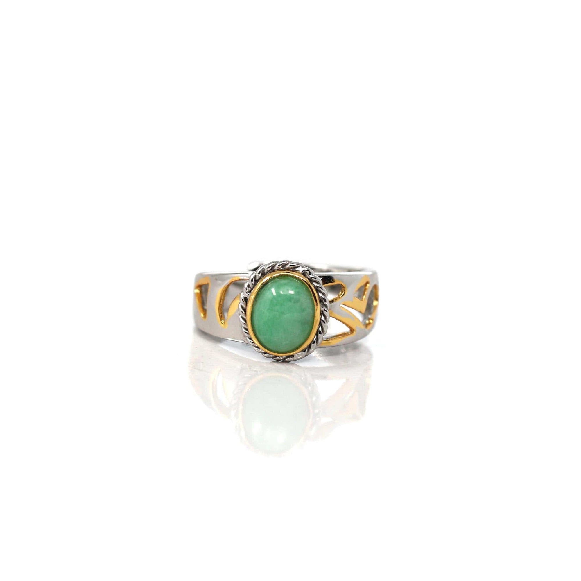 Baikalla Jewelry Jade Ring Baikalla Antique Natural Jadeite Jade Sterling Silver Gold Plated Two Tone Ring