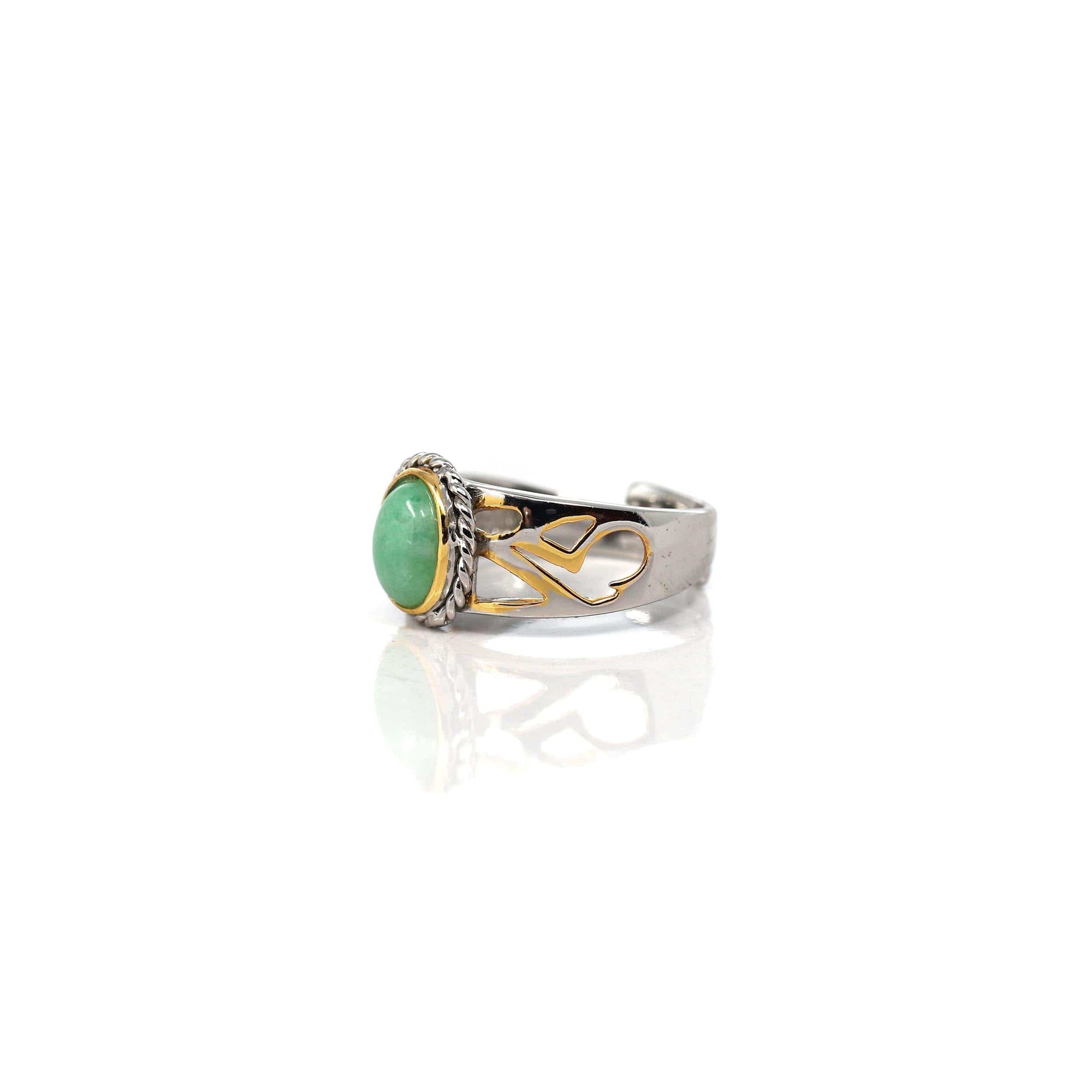 Baikalla Jewelry Jade Ring Baikalla Antique Natural Jadeite Jade Sterling Silver Gold Plated Two Tone Ring