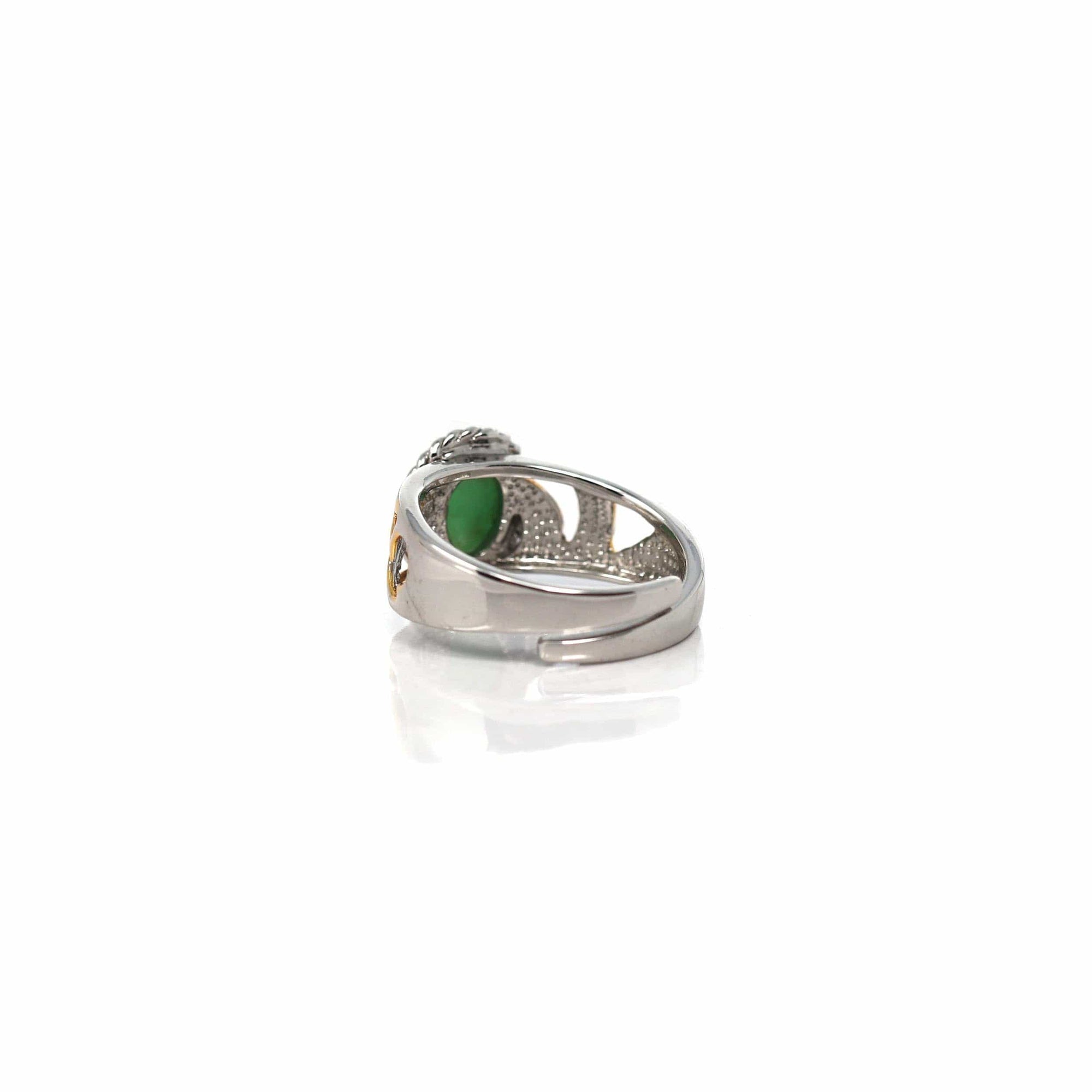 Baikalla Jewelry Jade Ring Baikalla Antique Natural Jadeite Jade Sterling Silver Gold Plated Two Tone Ring