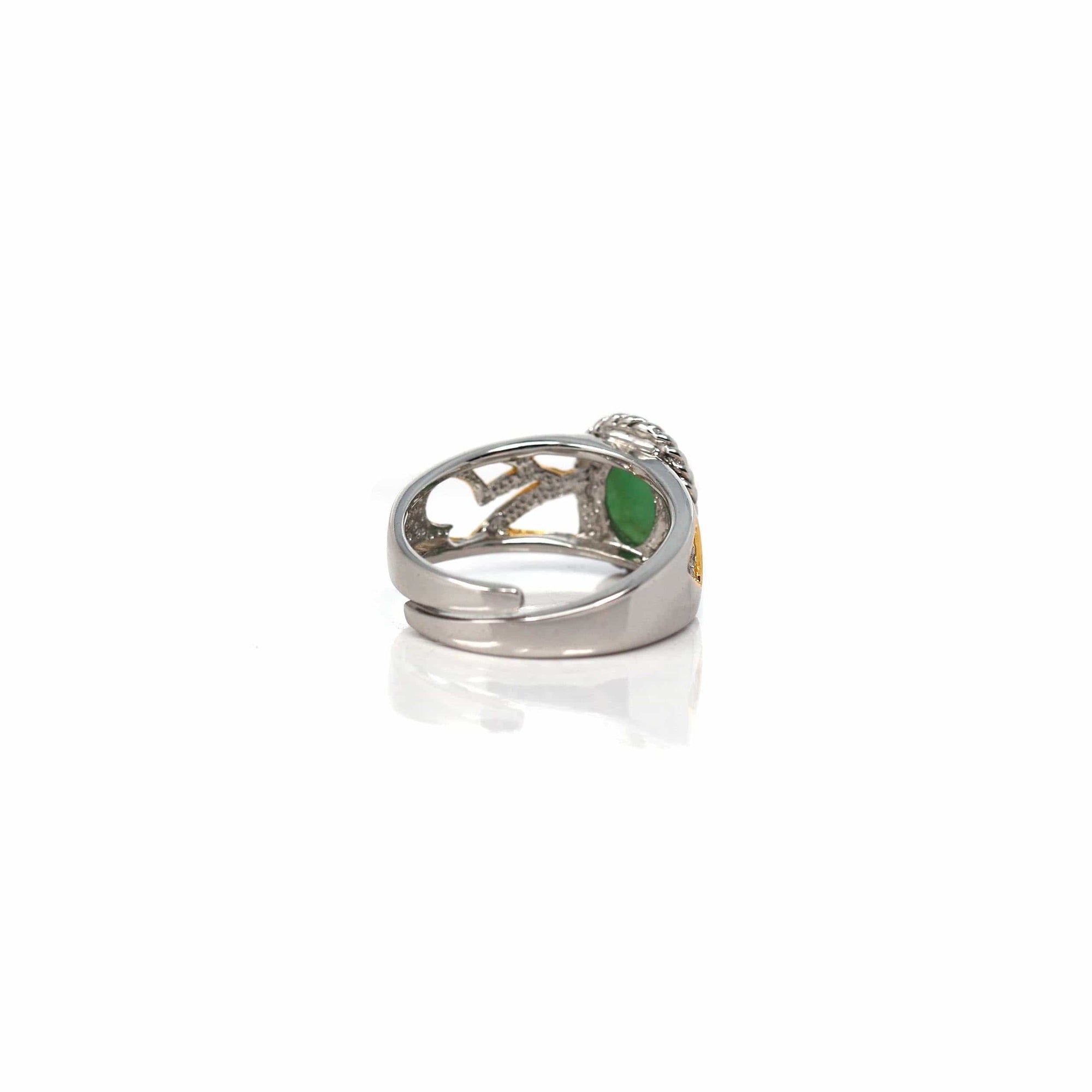 Baikalla Jewelry Jade Ring Baikalla Antique Natural Jadeite Jade Sterling Silver Gold Plated Two Tone Ring