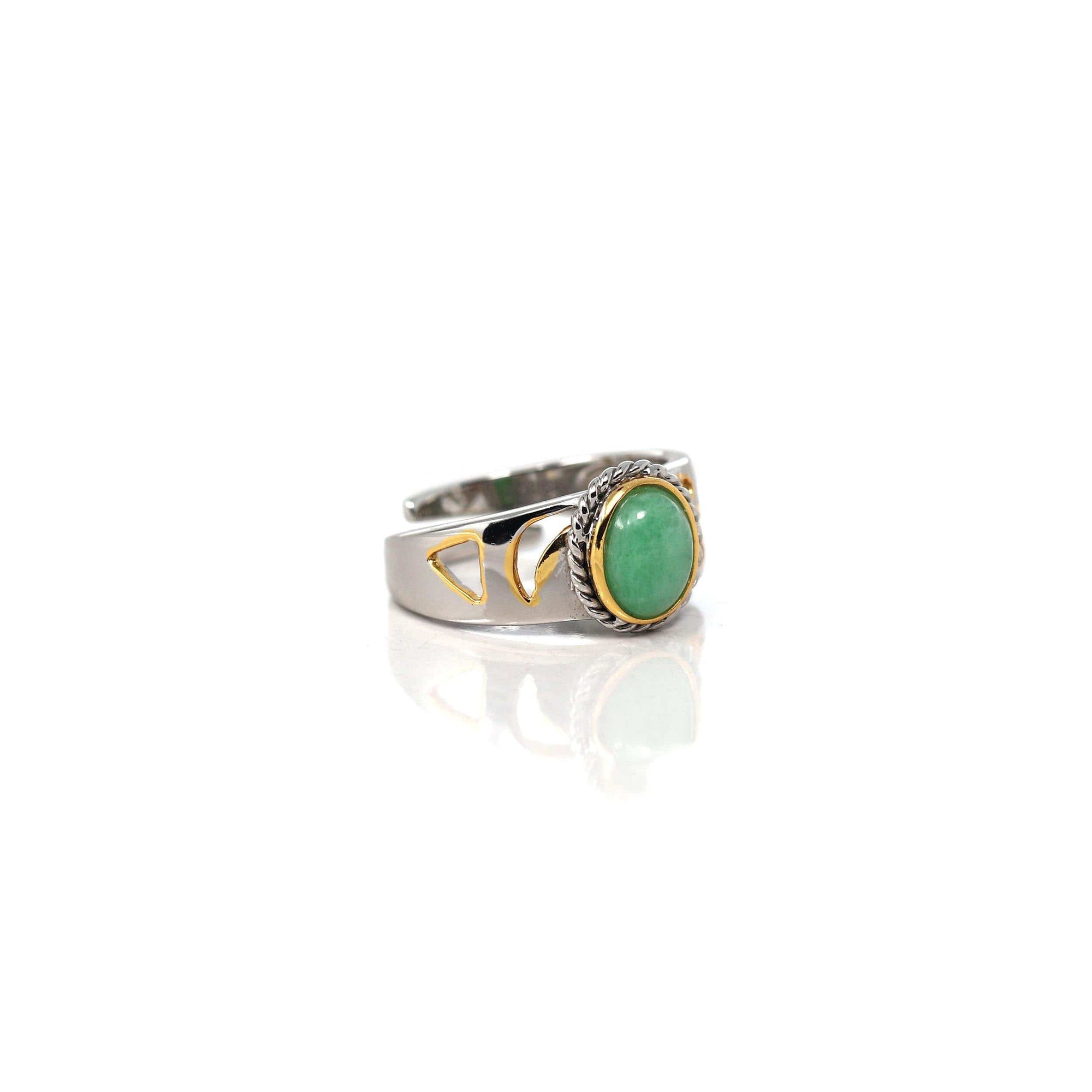 Baikalla Jewelry Jade Ring Baikalla Antique Natural Jadeite Jade Sterling Silver Gold Plated Two Tone Ring