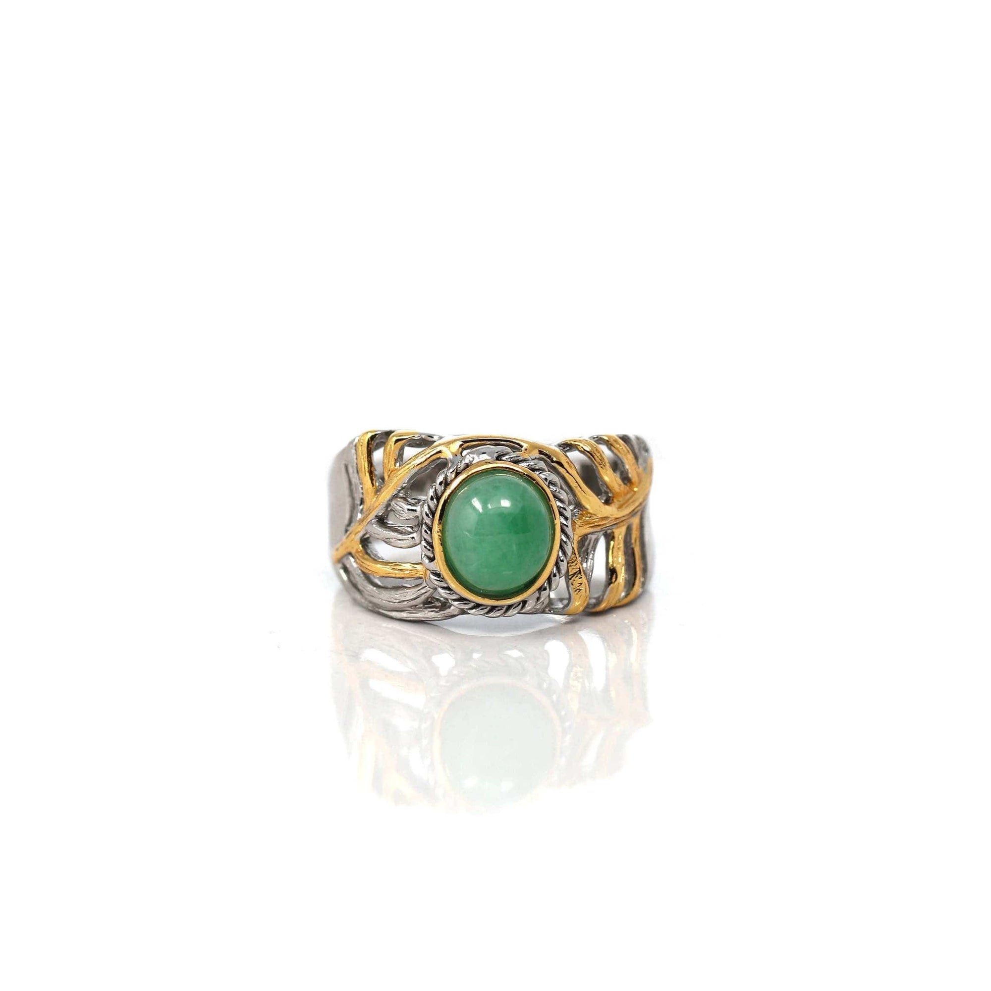 Baikalla Jewelry Jade Ring Baikalla Antique Natural Jadeite Jade Sterling Silver Gold Plated Two Tone Ring