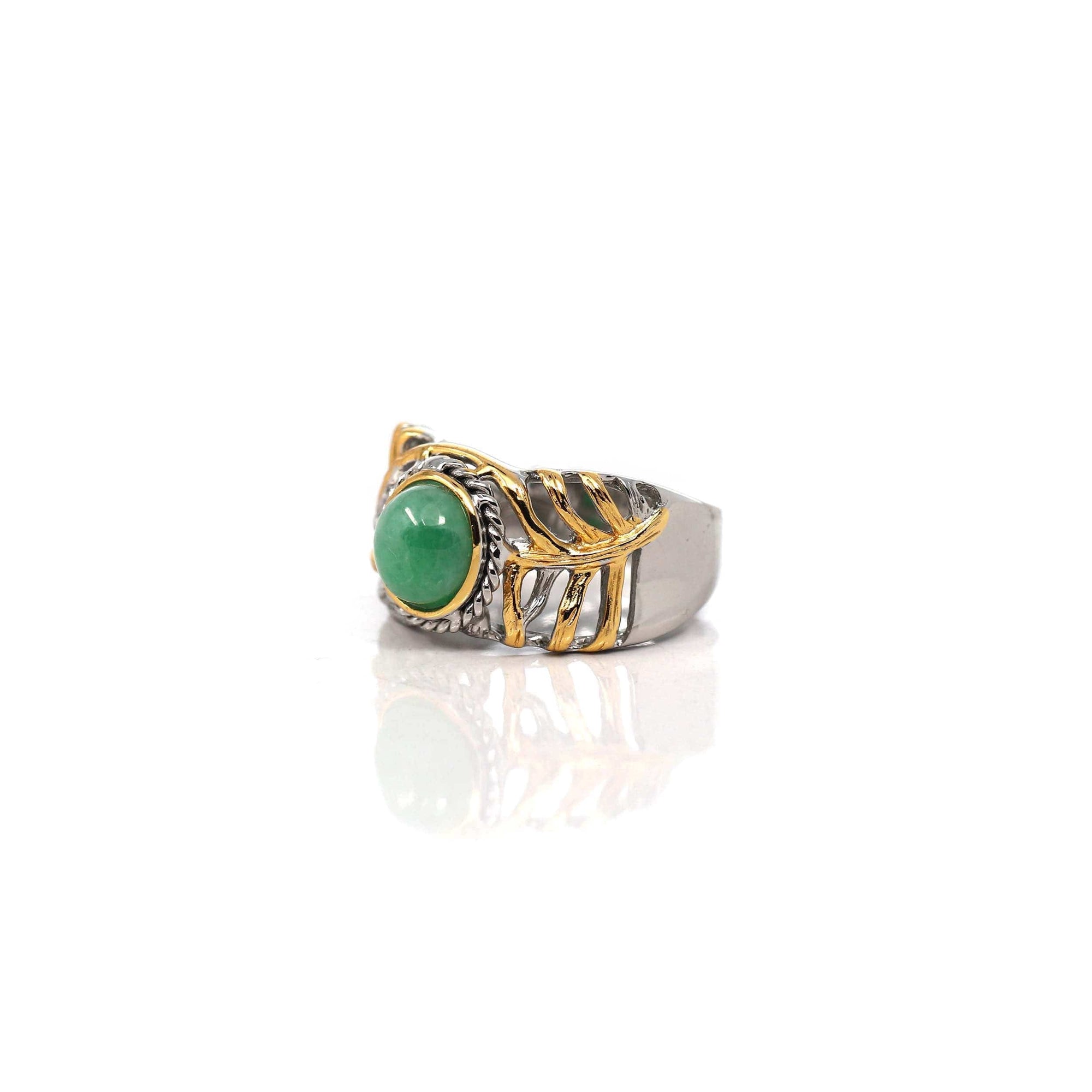 Baikalla Jewelry Jade Ring Baikalla Antique Natural Jadeite Jade Sterling Silver Gold Plated Two Tone Ring