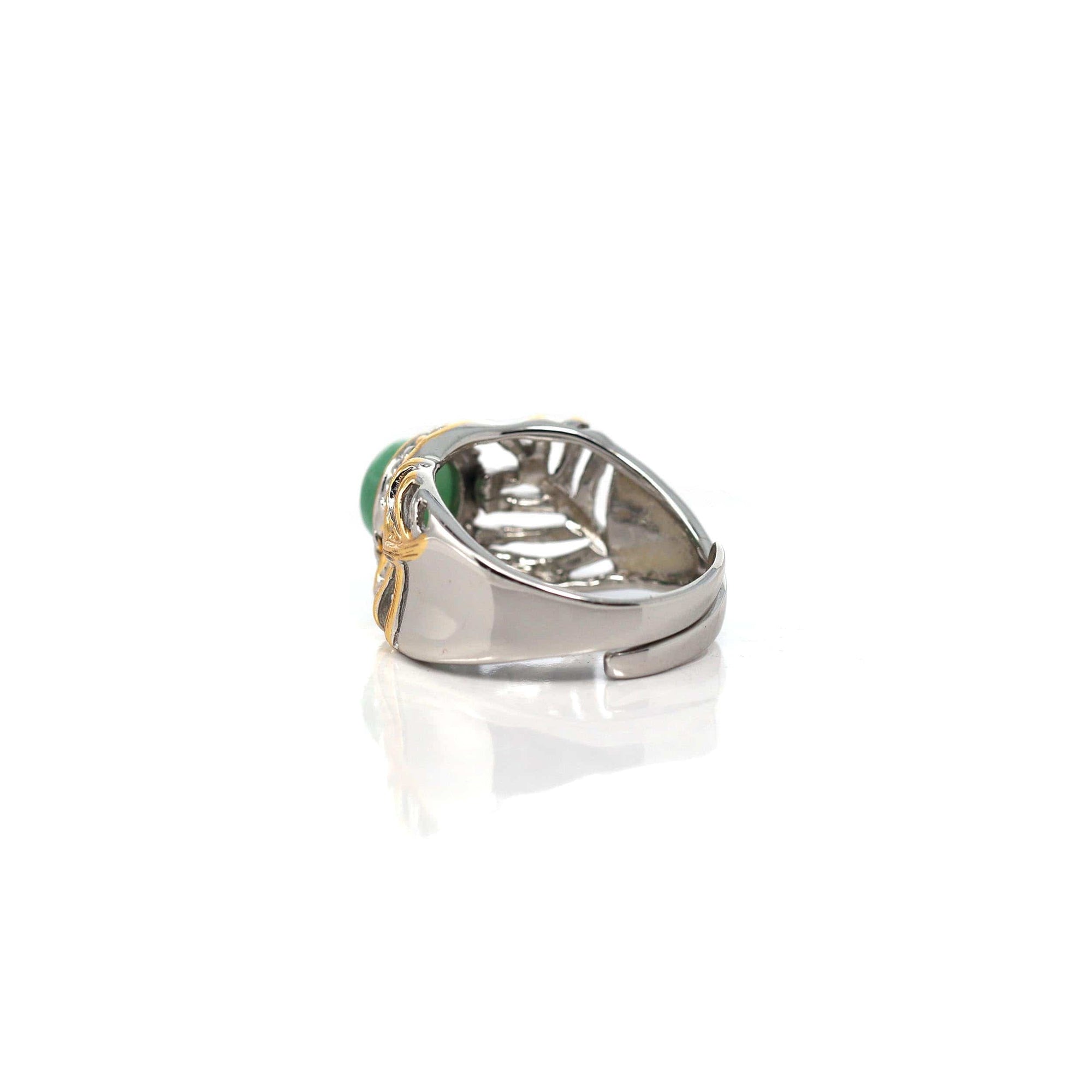 Baikalla Jewelry Jade Ring Baikalla Antique Natural Jadeite Jade Sterling Silver Gold Plated Two Tone Ring