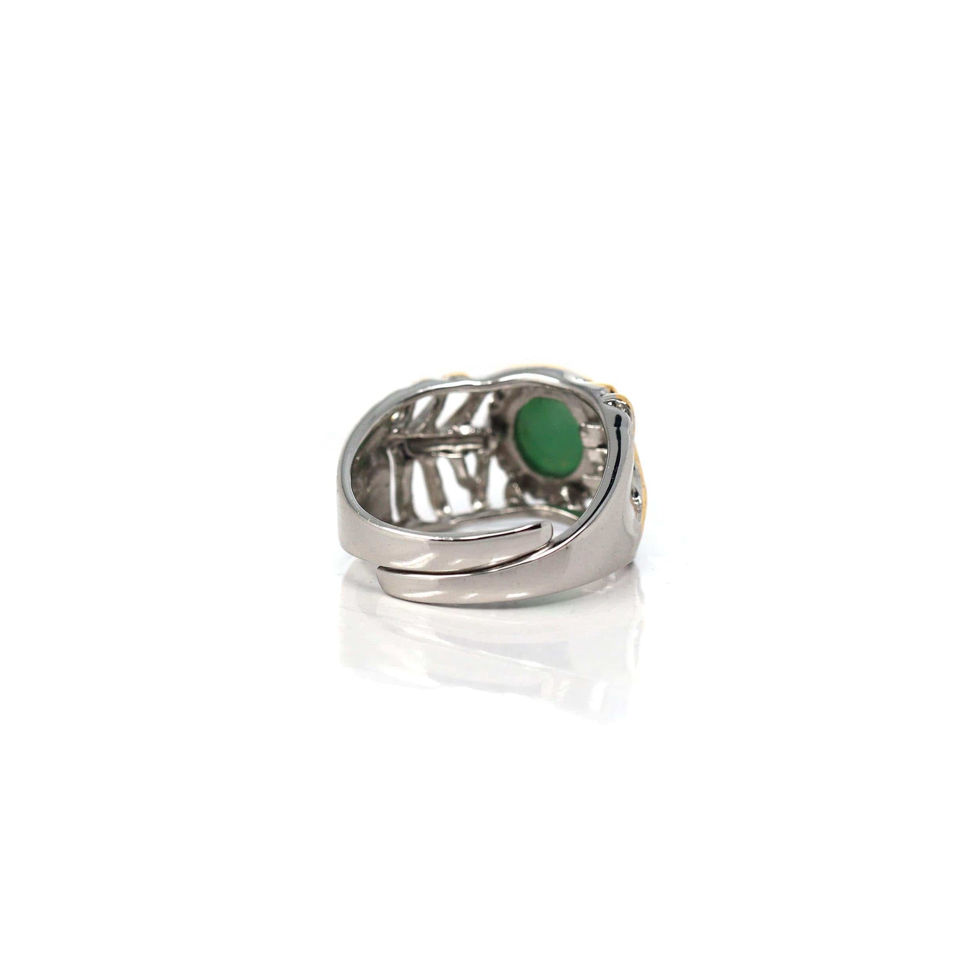 Baikalla Jewelry Jade Ring Baikalla Antique Natural Jadeite Jade Sterling Silver Gold Plated Two Tone Ring