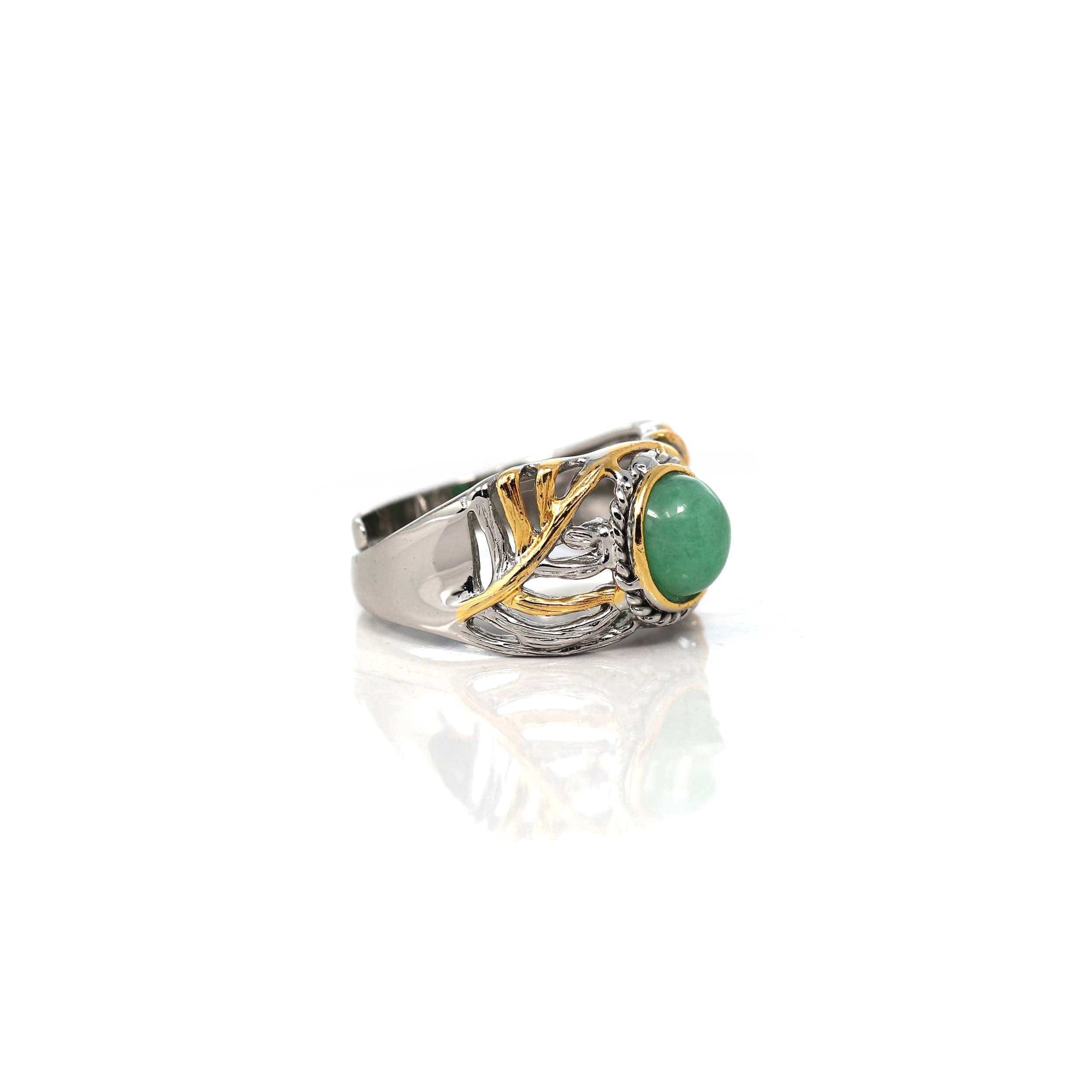 Baikalla Jewelry Jade Ring Baikalla Antique Natural Jadeite Jade Sterling Silver Gold Plated Two Tone Ring