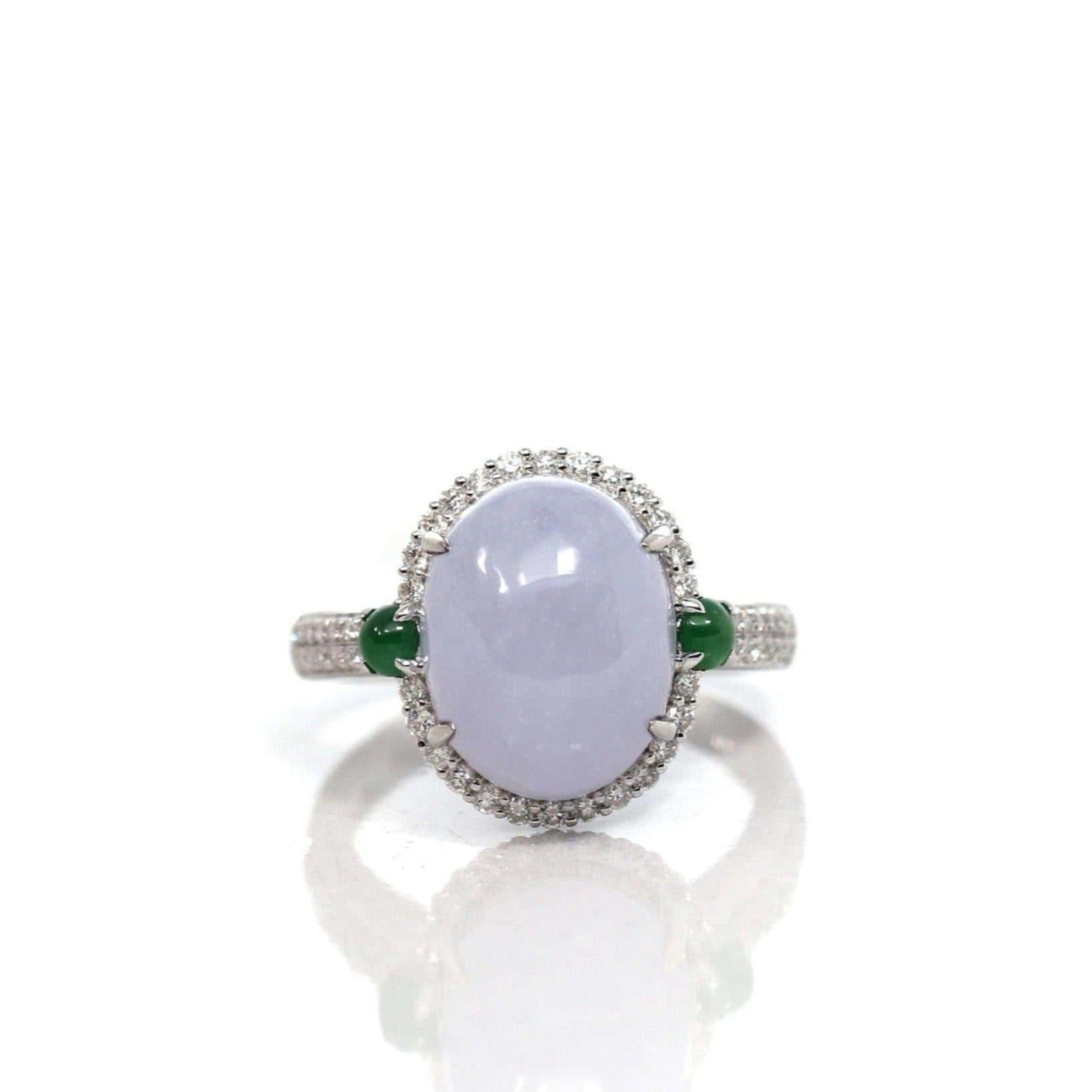 Baikalla Jewelry Jadeite Engagement Ring 5 18k White Gold Natural Rich Lavender Oval Jadeite Jade Engagement Ring With Diamonds